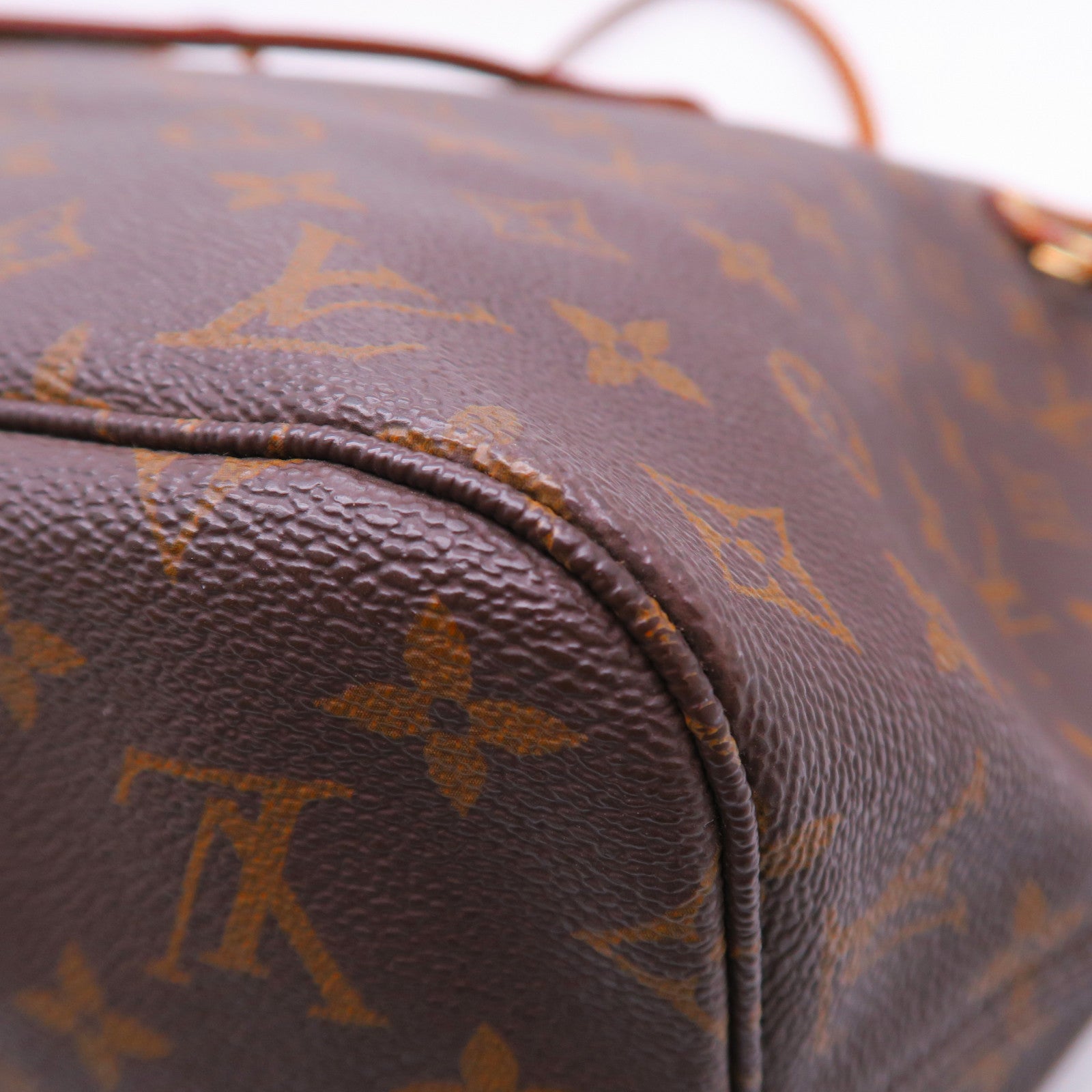 LOUIS VUITTON Monogram Neverfull MM金扣手挽袋棕色