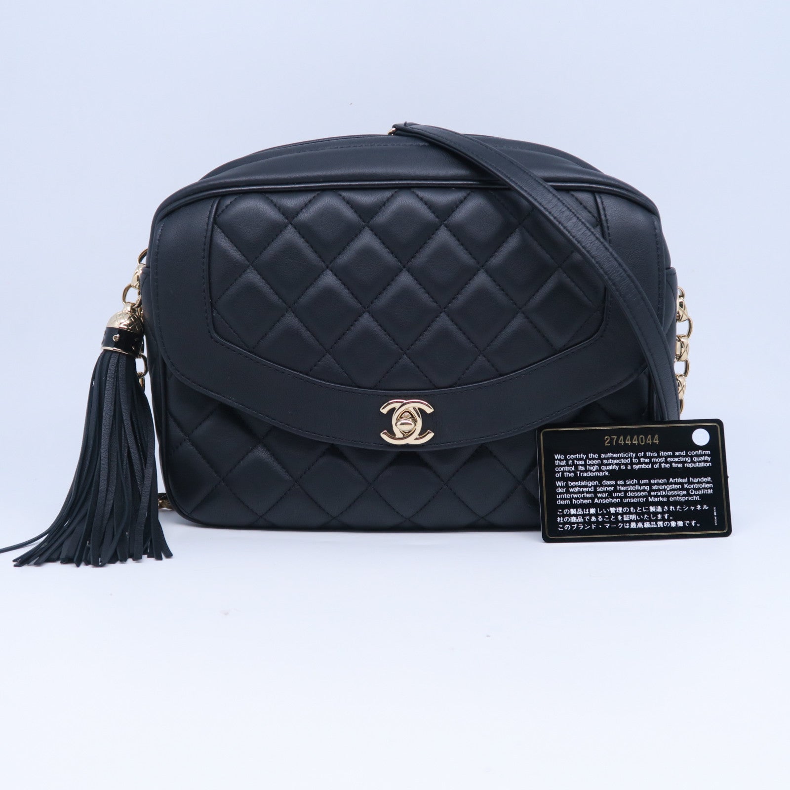 CHANEL 菱格牛皮皮革Chain Shoulder Bag金扣鏈帶肩背袋黑色