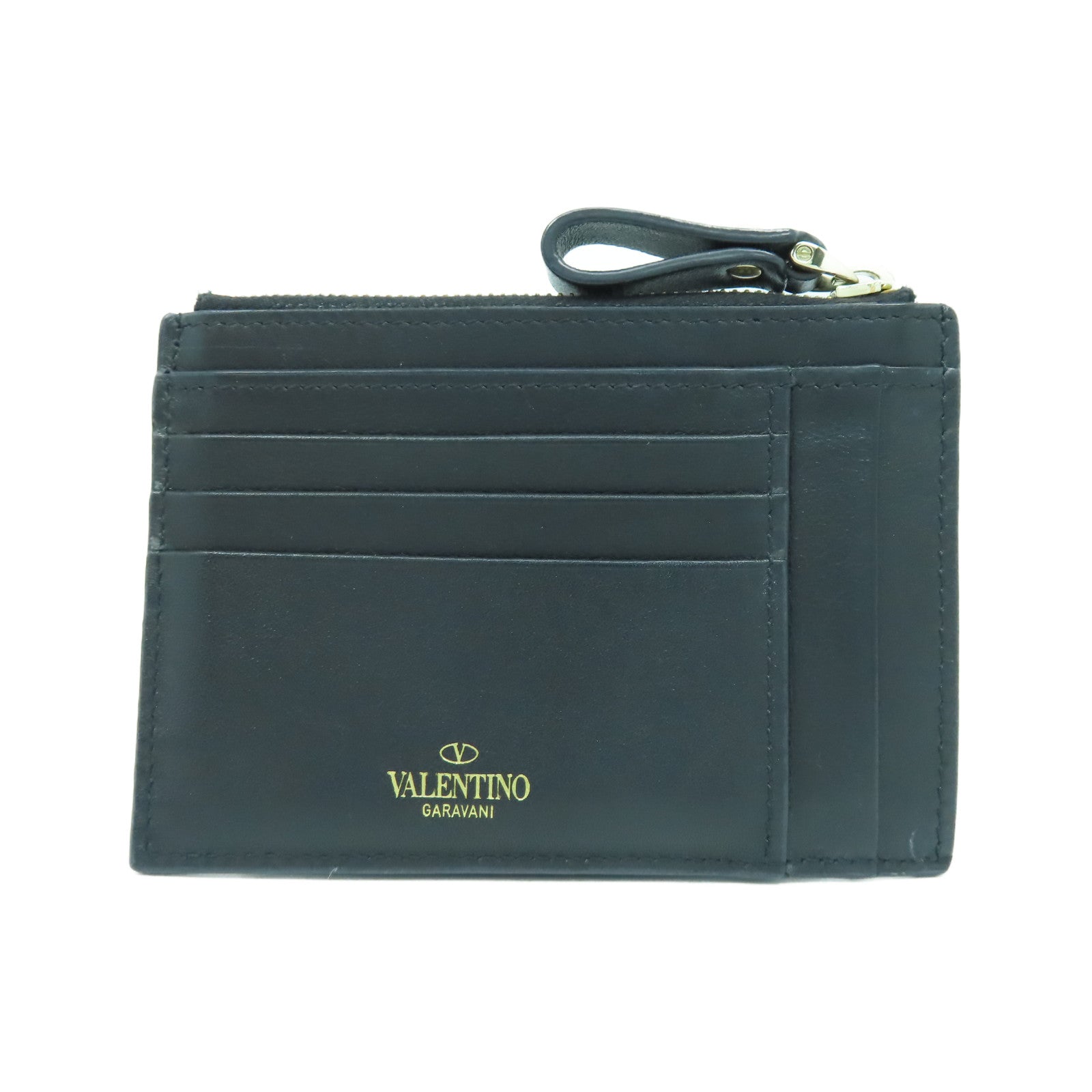 Valentino 牛皮皮革Card case銀扣卡片套黑色