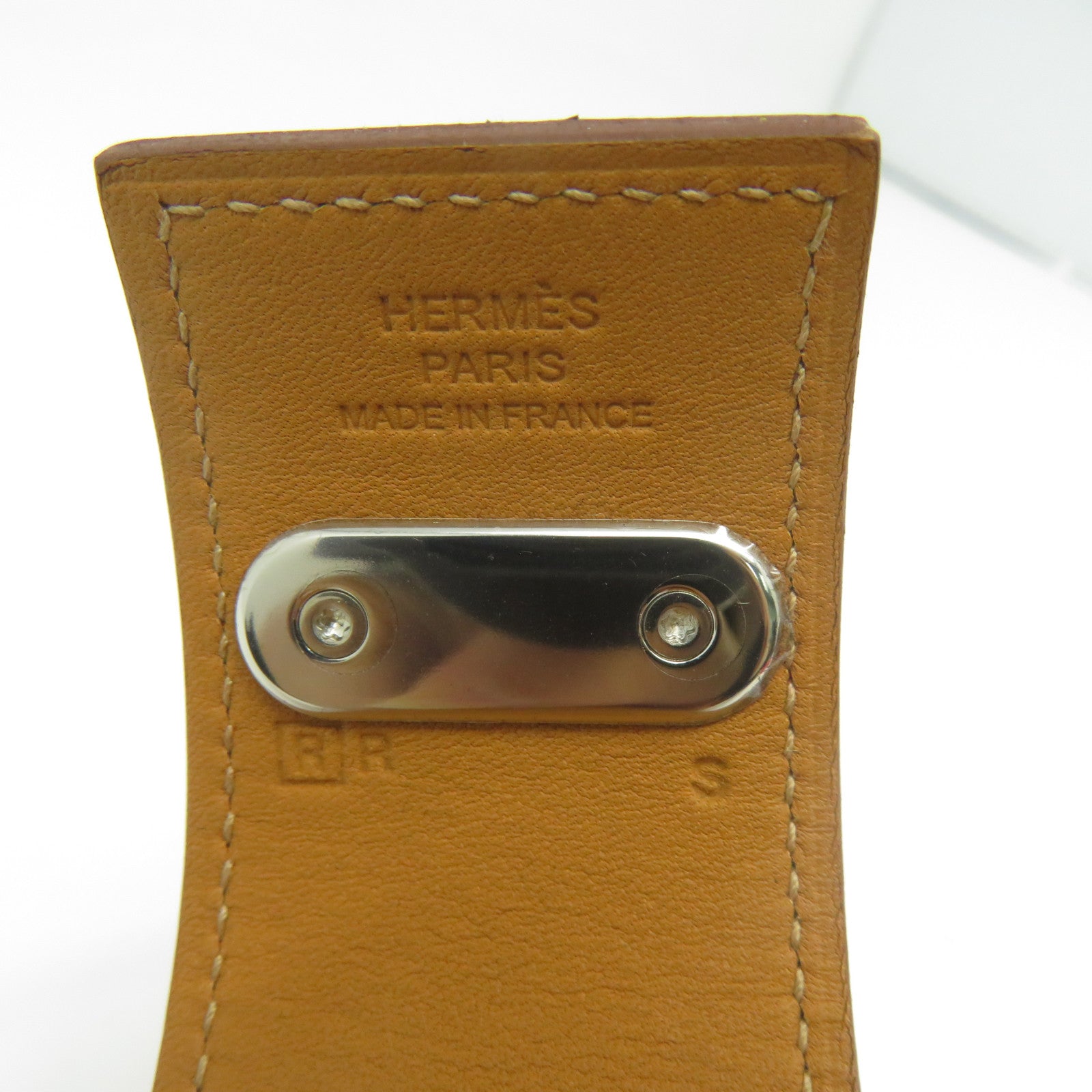 HERMES Swift皮革Intense銀扣手鐲橙色
