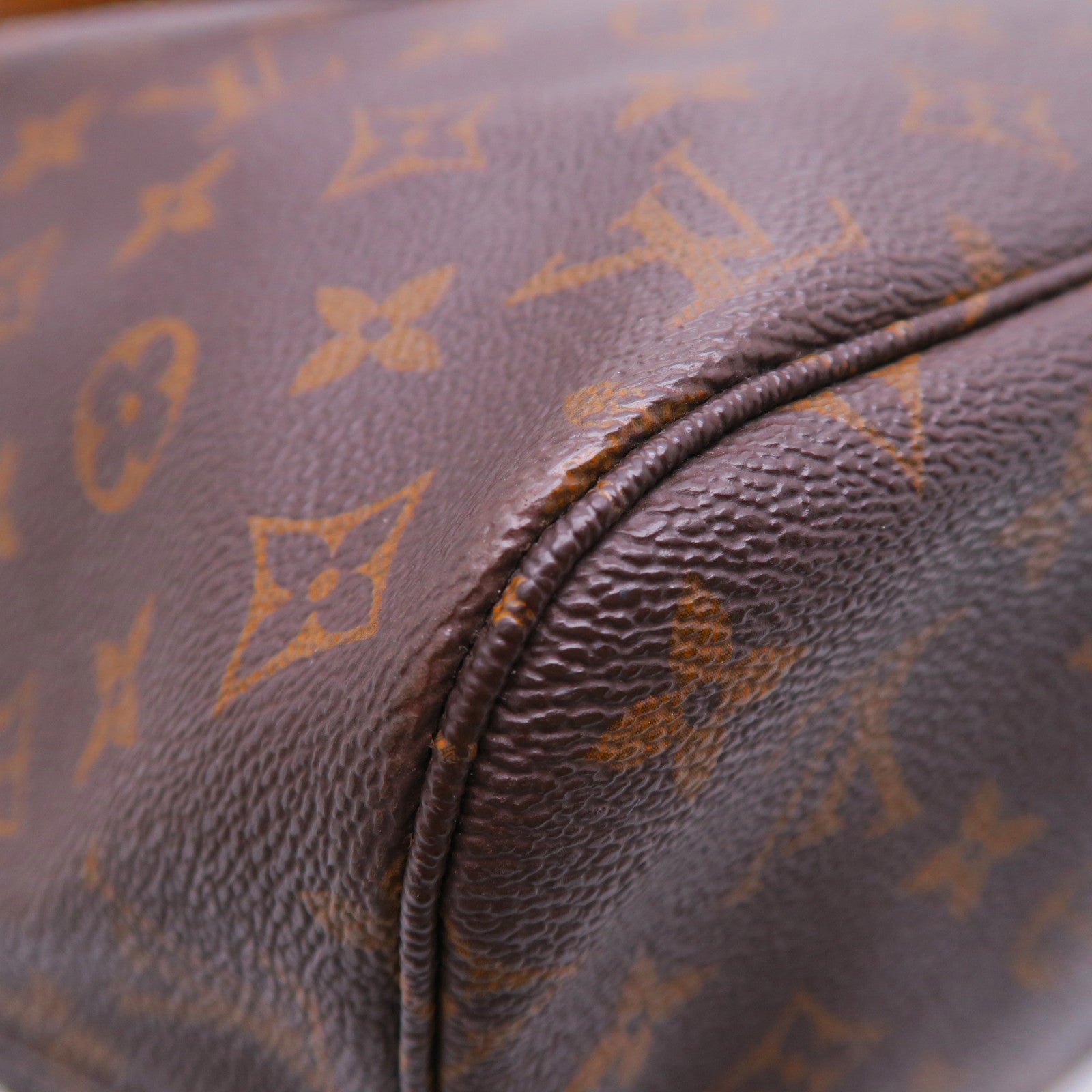 LOUIS VUITTON Monogram Neverfull MM金扣手挽袋棕色