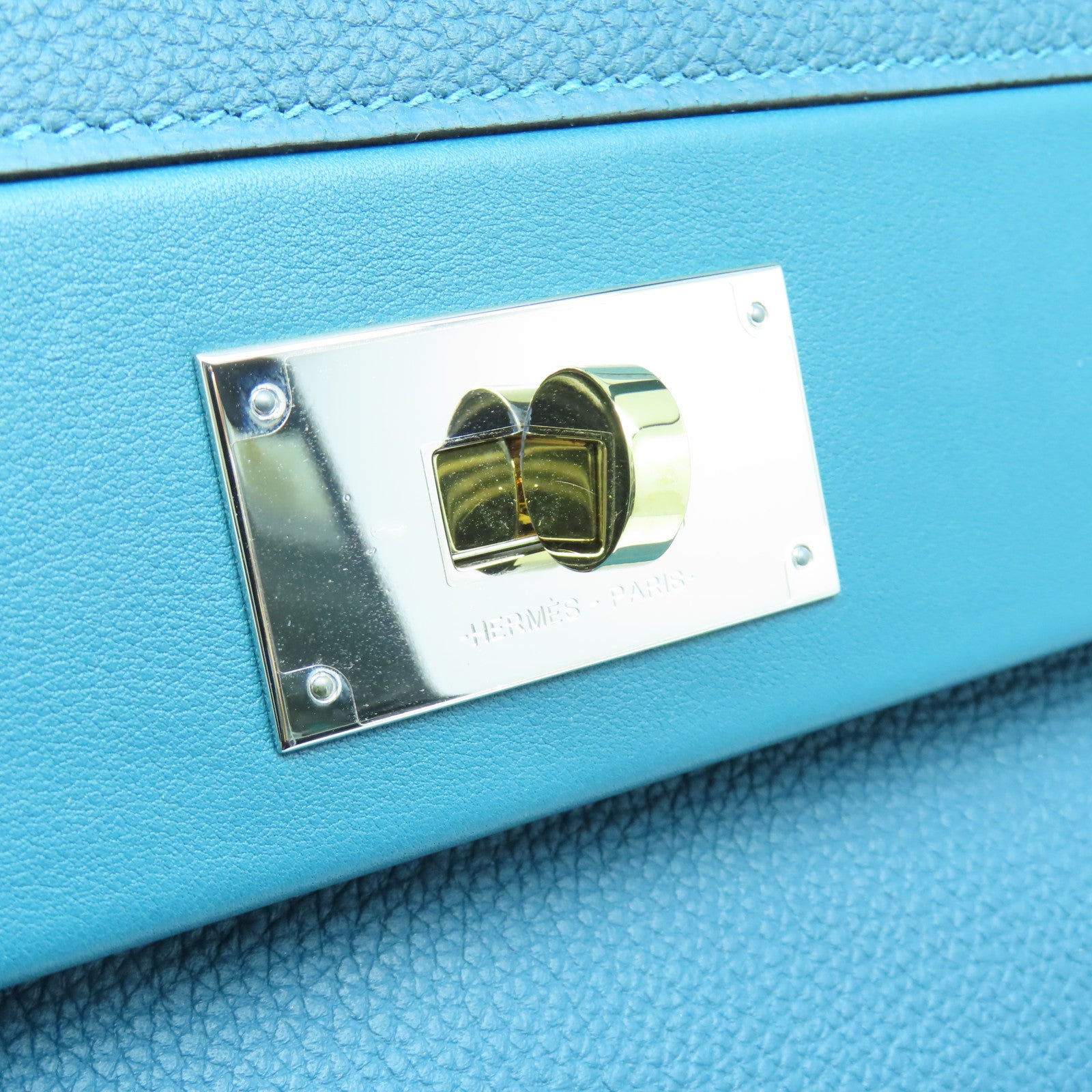 HERMES Evercolor皮革24/24 35cm银色/金色Colvert蓝色