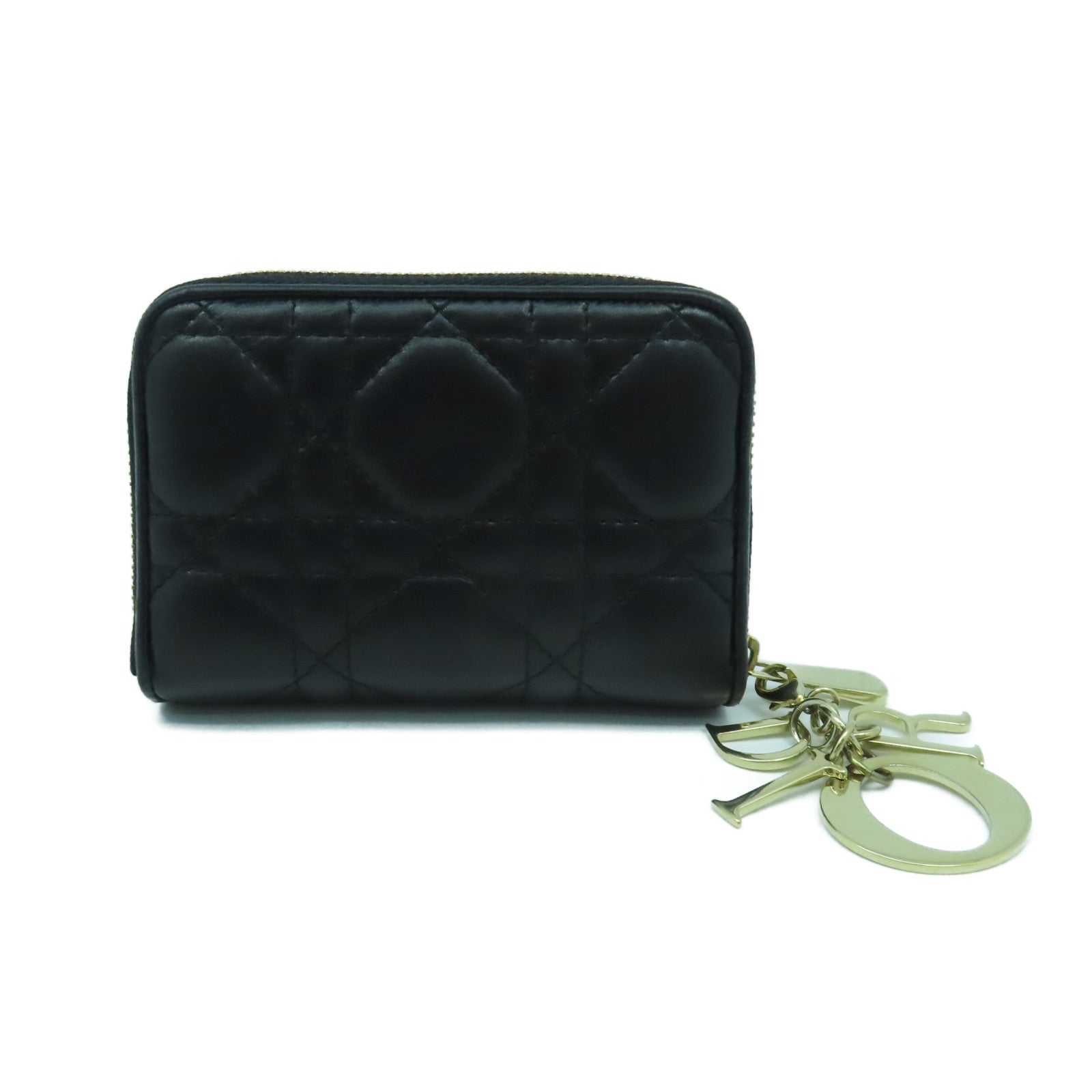 Dior 羊皮皮革Lady Dior Voyageur Small Coin Purse金扣零錢包黑色