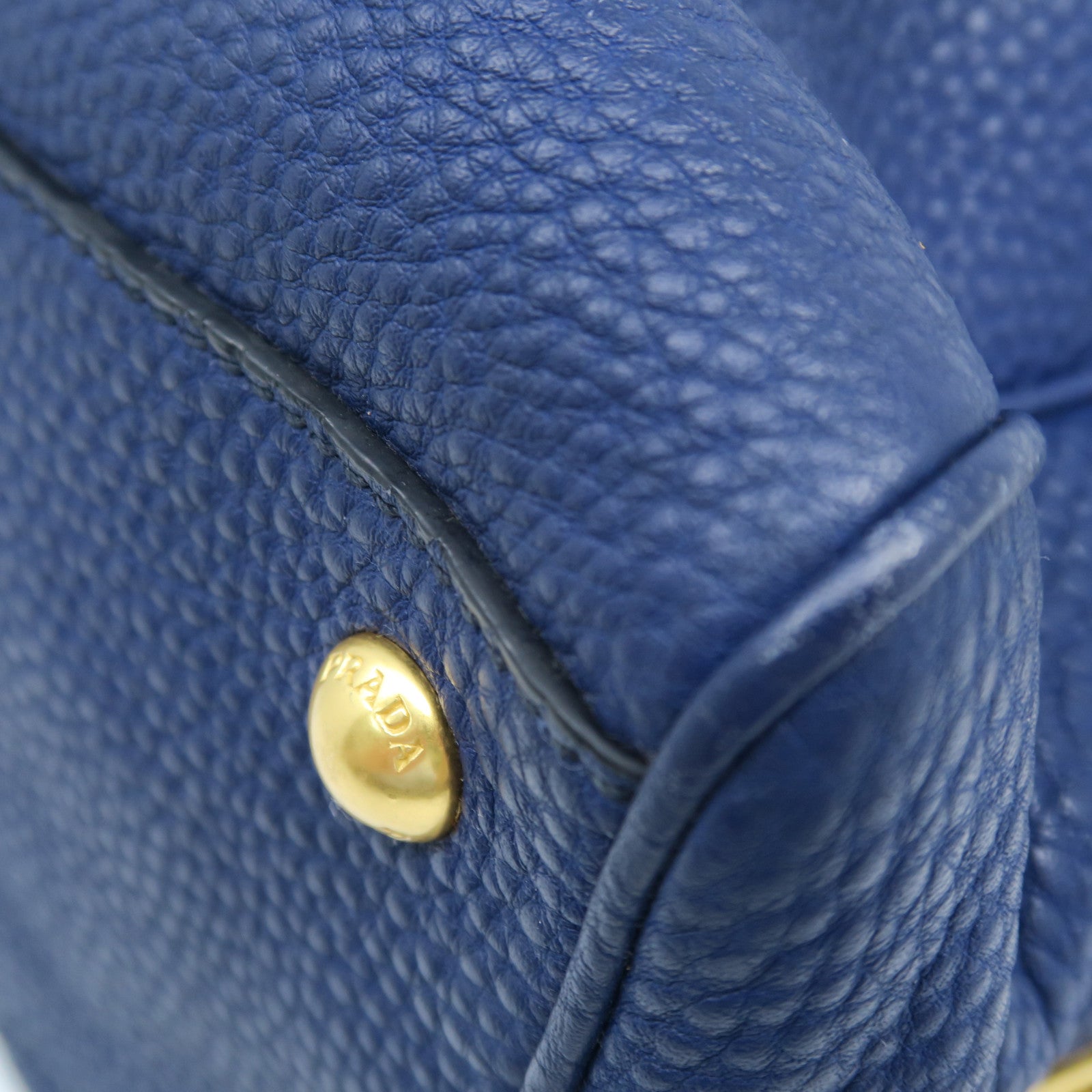 PRADA cowhide leather 2 Way Shoulder gold buckle handle shoulder bag blue