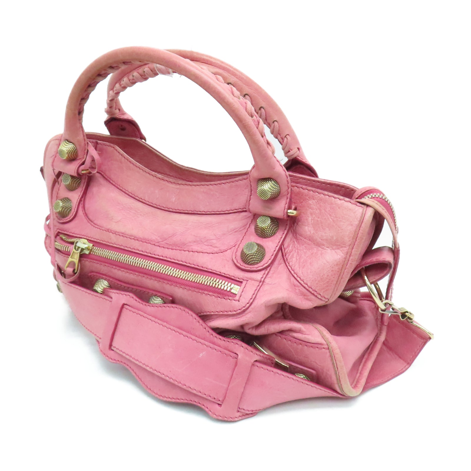 BALENCIAGA 羊皮皮革City金扣肩背袋粉红色