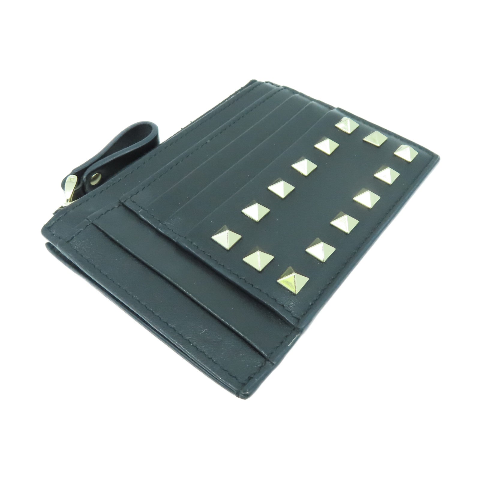 Valentino 牛皮皮革Card case銀扣卡片套黑色