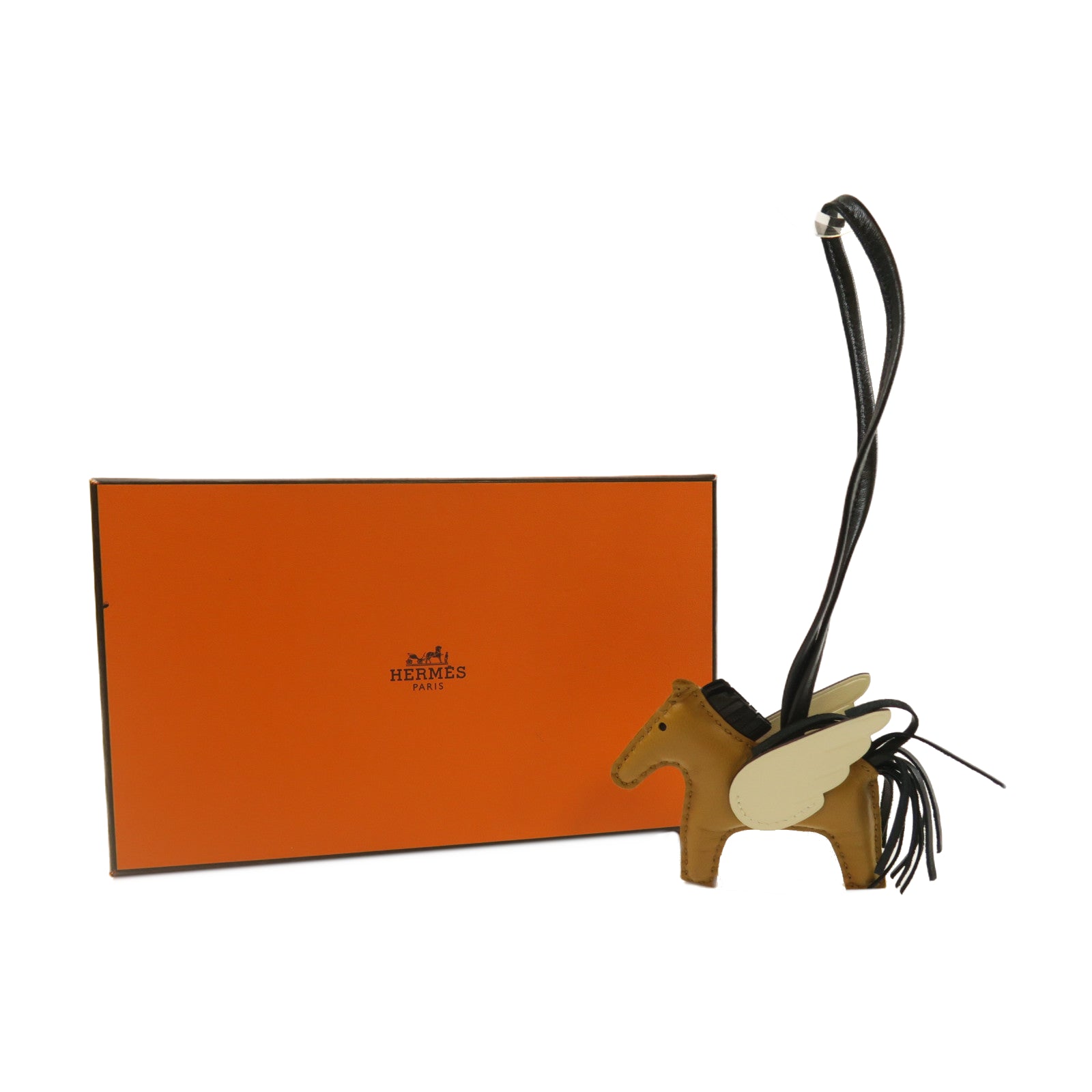 HERMES Swift皮革Rodeo Pegase PM掛飾啡色/米色/黑色