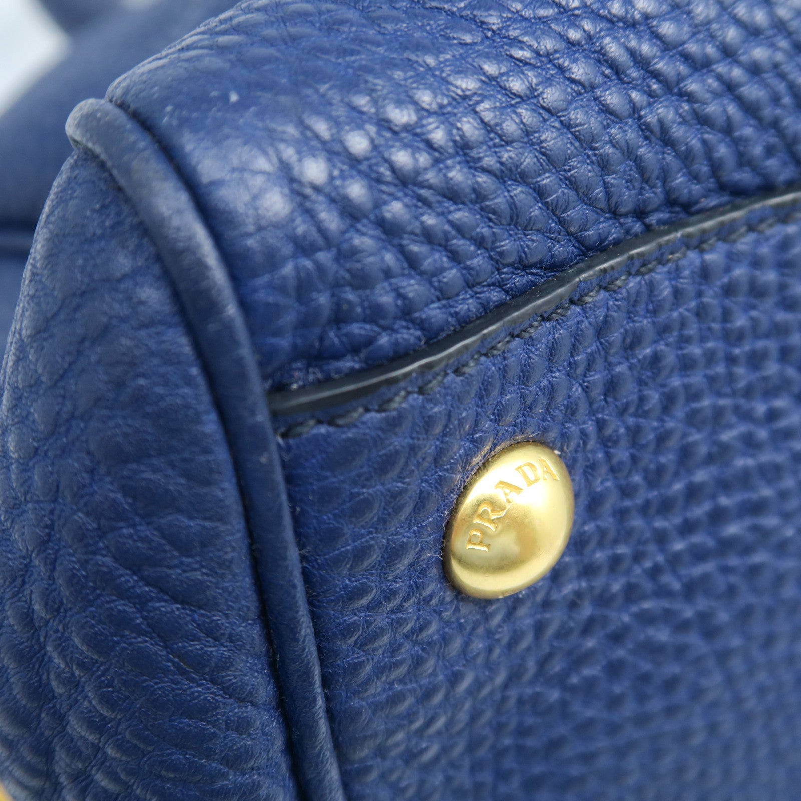 PRADA cowhide leather 2 Way Shoulder gold buckle handle shoulder bag blue