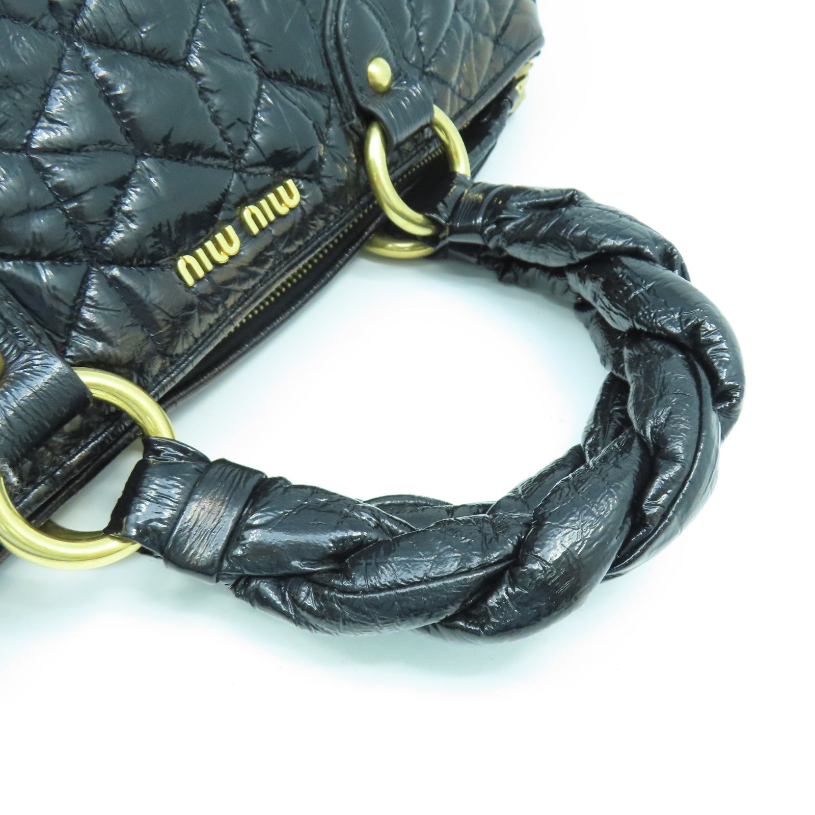 Miu Miu 漆皮皮革2 Way Shoulder金扣手挽肩背兩用袋黑色