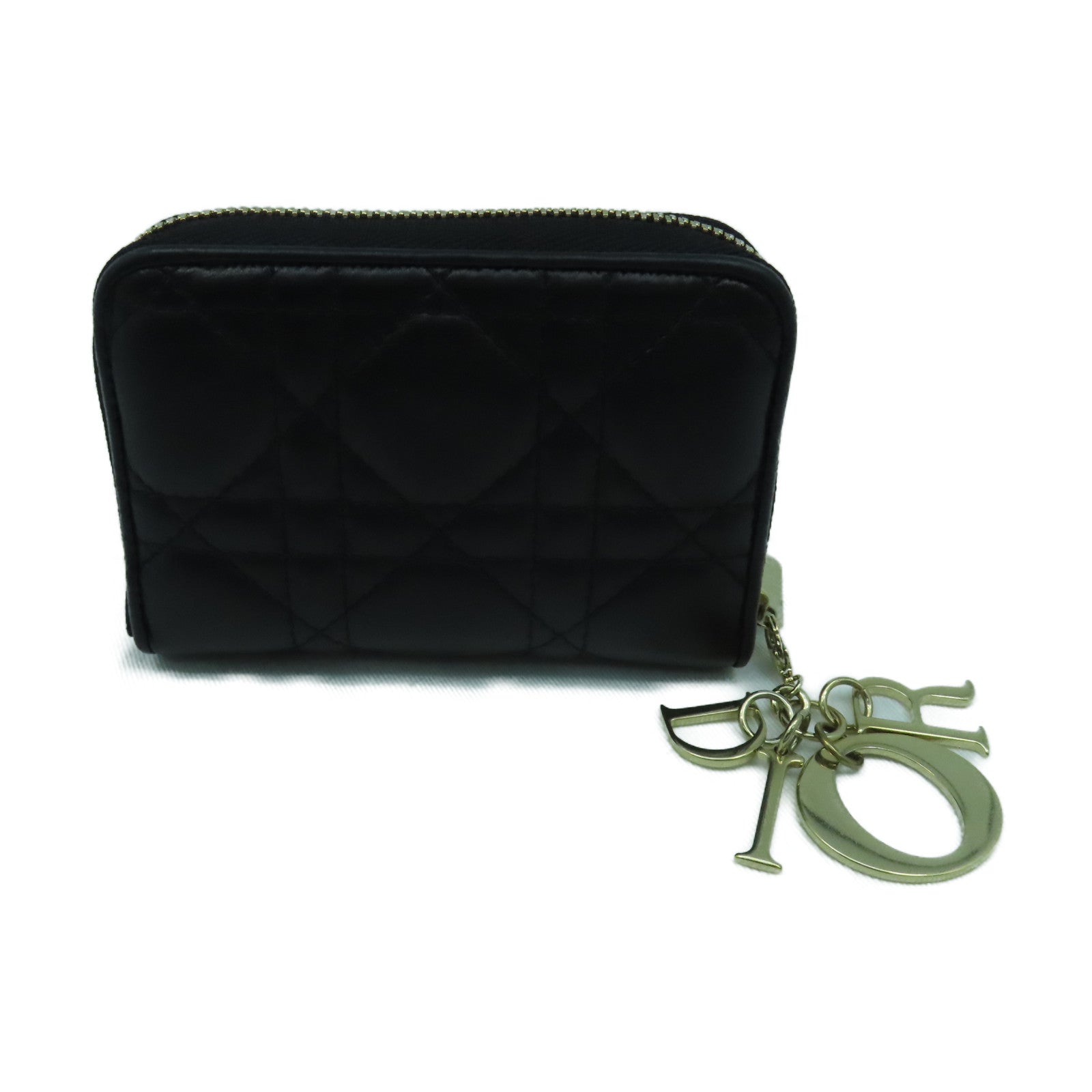 Dior 羊皮皮革Lady Dior Voyageur Small Coin Purse金扣零錢包黑色