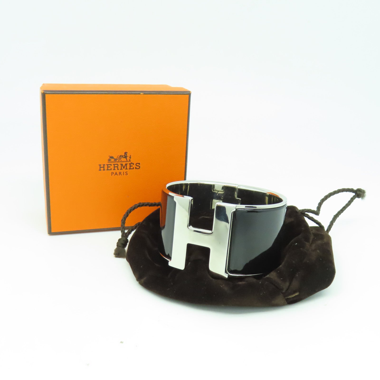 HERMES 金屬Clic-Clac H手鐲黑色/銀色#17cm