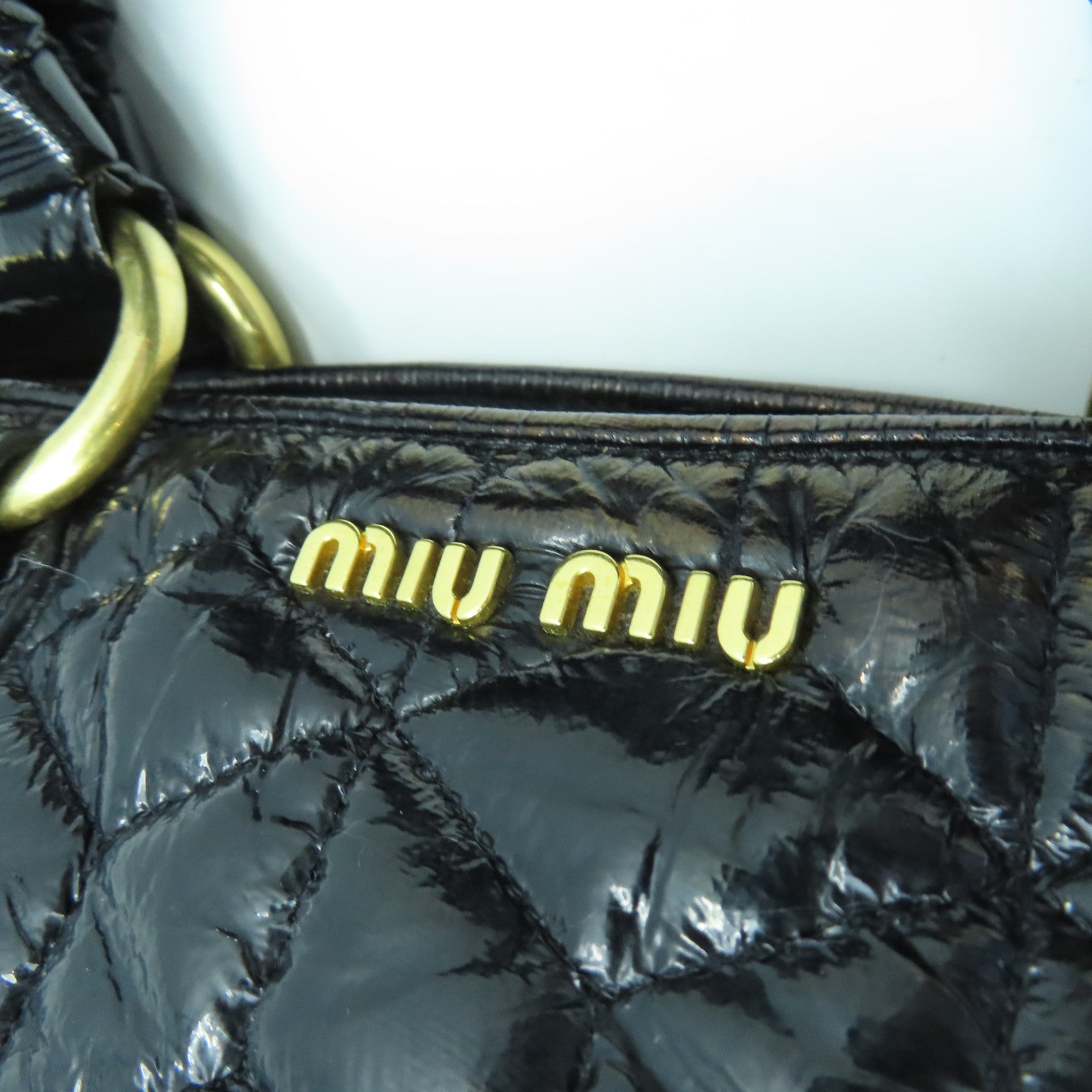 Miu Miu 漆皮皮革2 Way Shoulder金扣手挽肩背兩用袋黑色