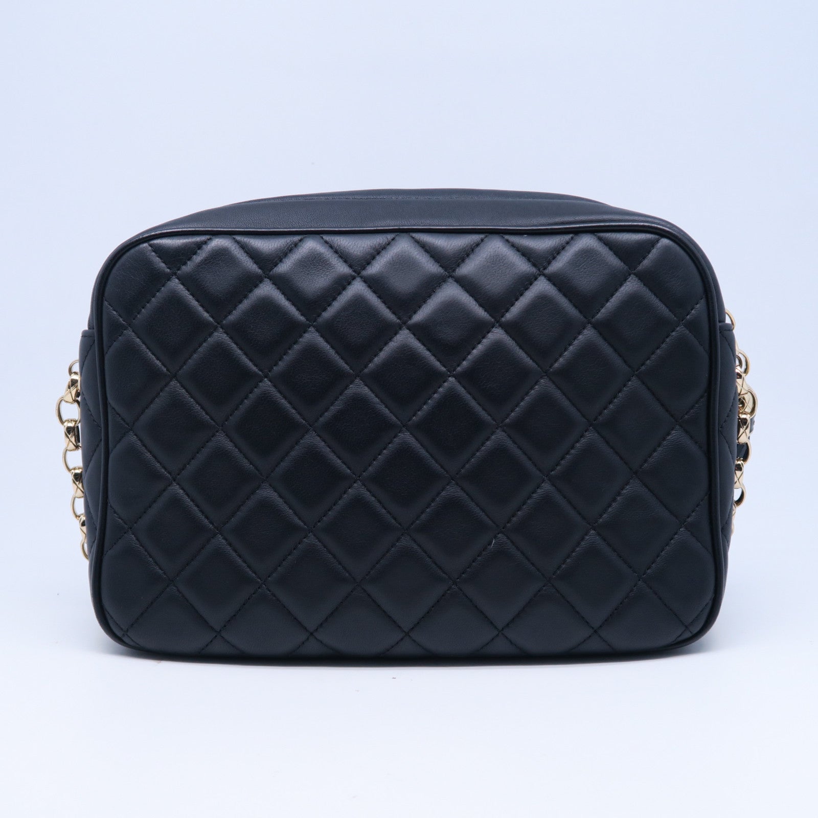 CHANEL 菱格牛皮皮革Chain Shoulder Bag金扣鏈帶肩背袋黑色