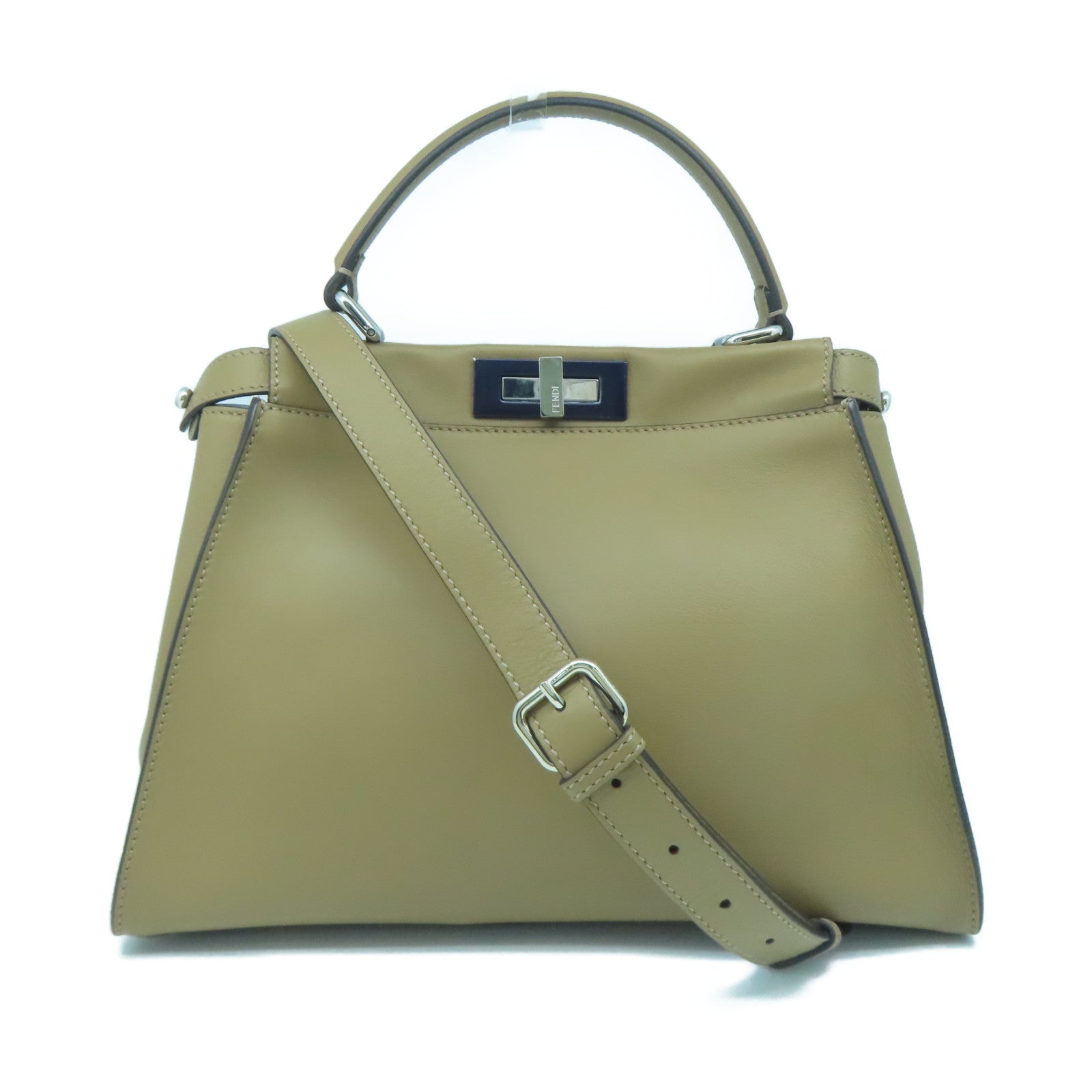 FENDI Cowhide Leather 2way Shoulder Bag Silver Buckle Handle Shoulder Bag Brown
