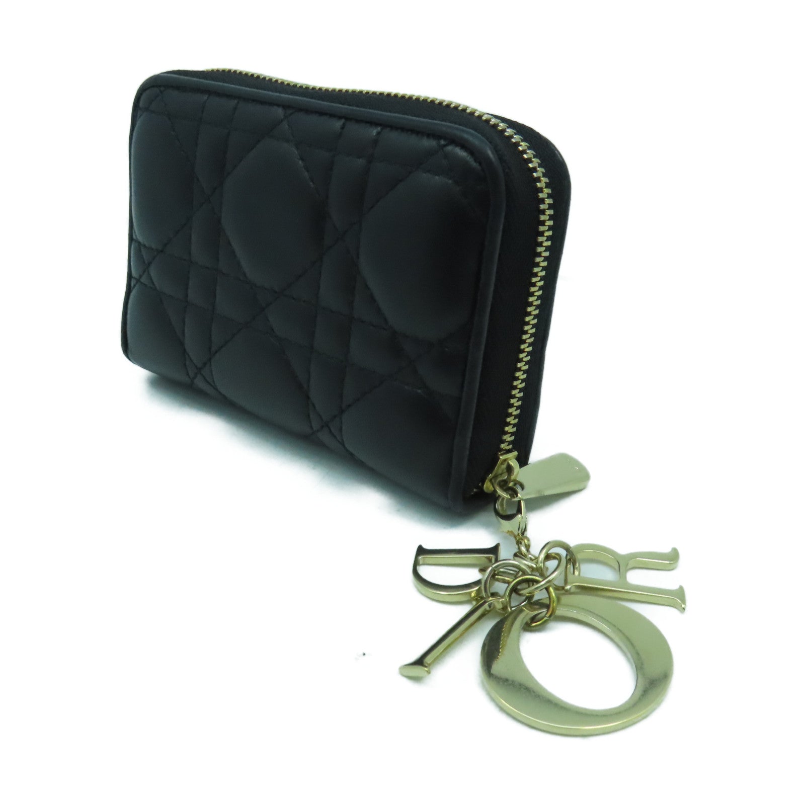 Dior 羊皮皮革Lady Dior Voyageur Small Coin Purse金扣零錢包黑色
