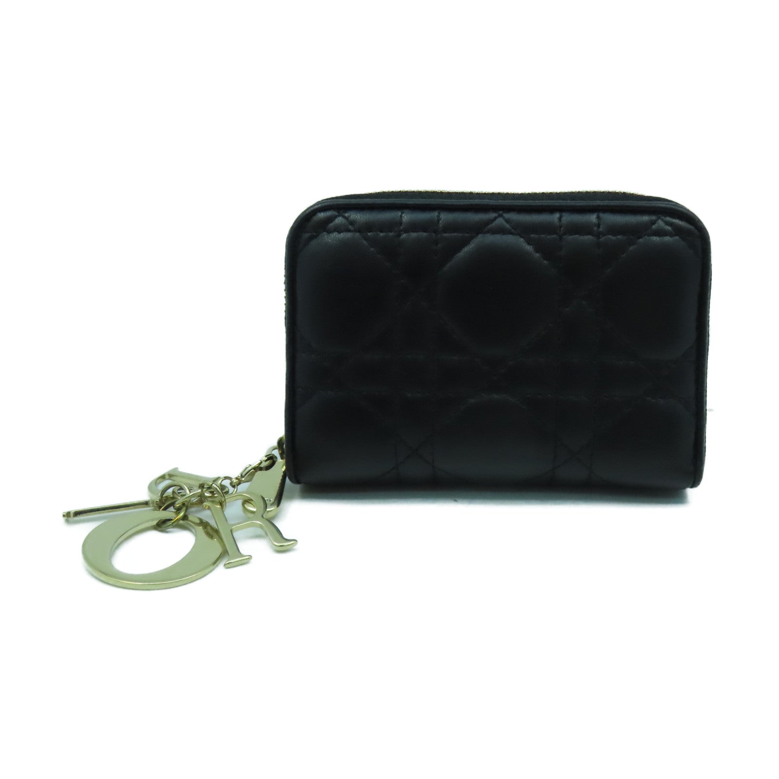 Dior 羊皮皮革Lady Dior Voyageur Small Coin Purse金扣零錢包黑色