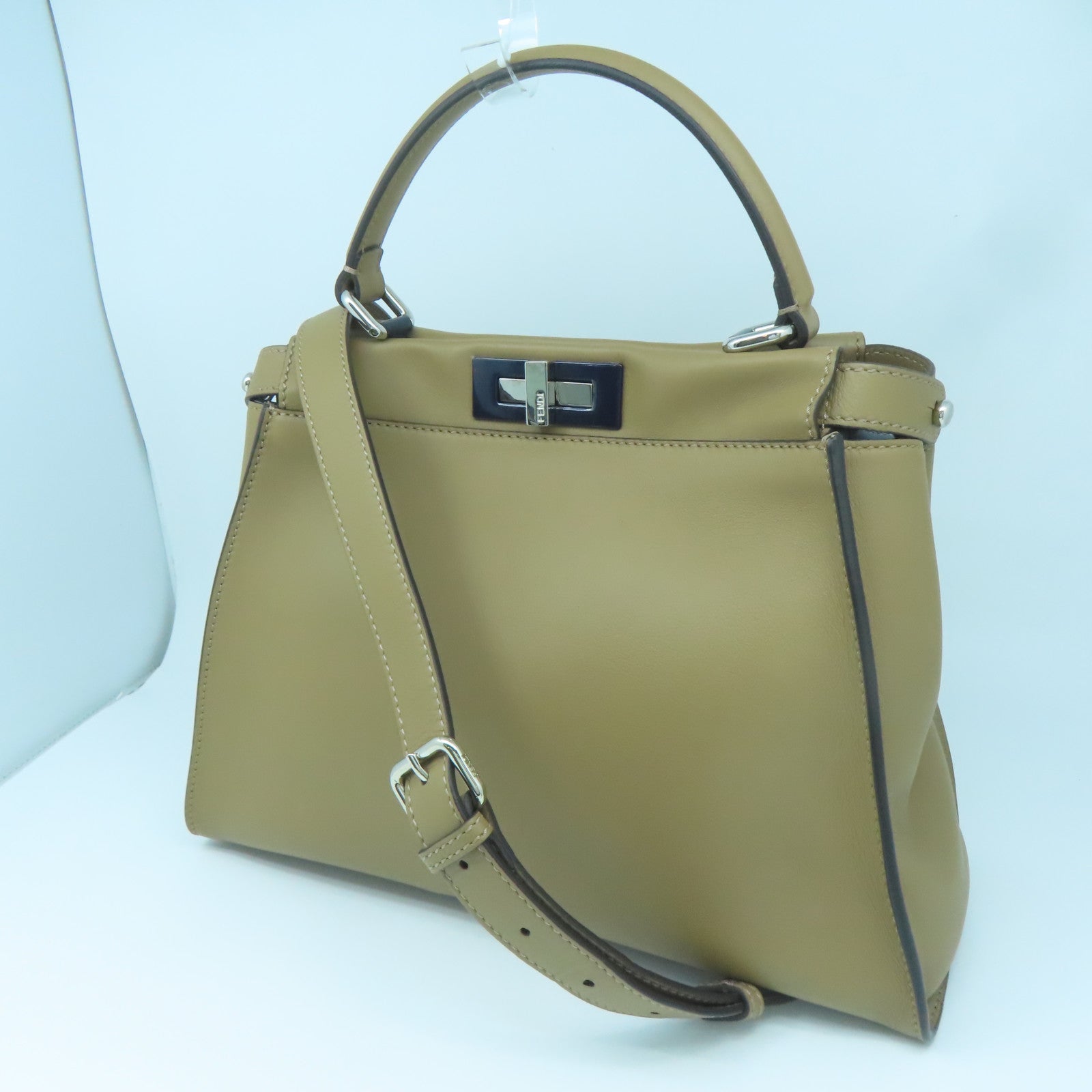 FENDI Cowhide Leather 2way Shoulder Bag Silver Buckle Handle Shoulder Bag Brown