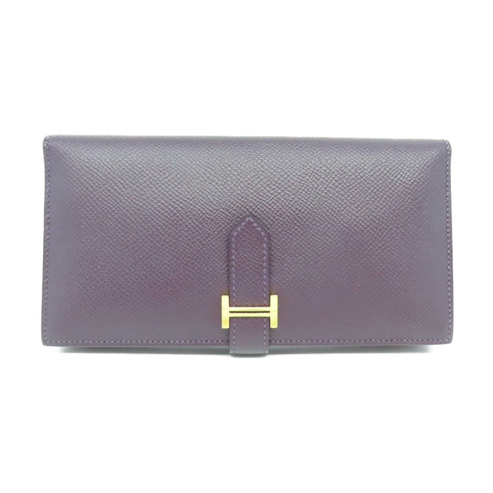 HERMES Veau Epsom皮革Bearm Wallet金扣長錢包紫色