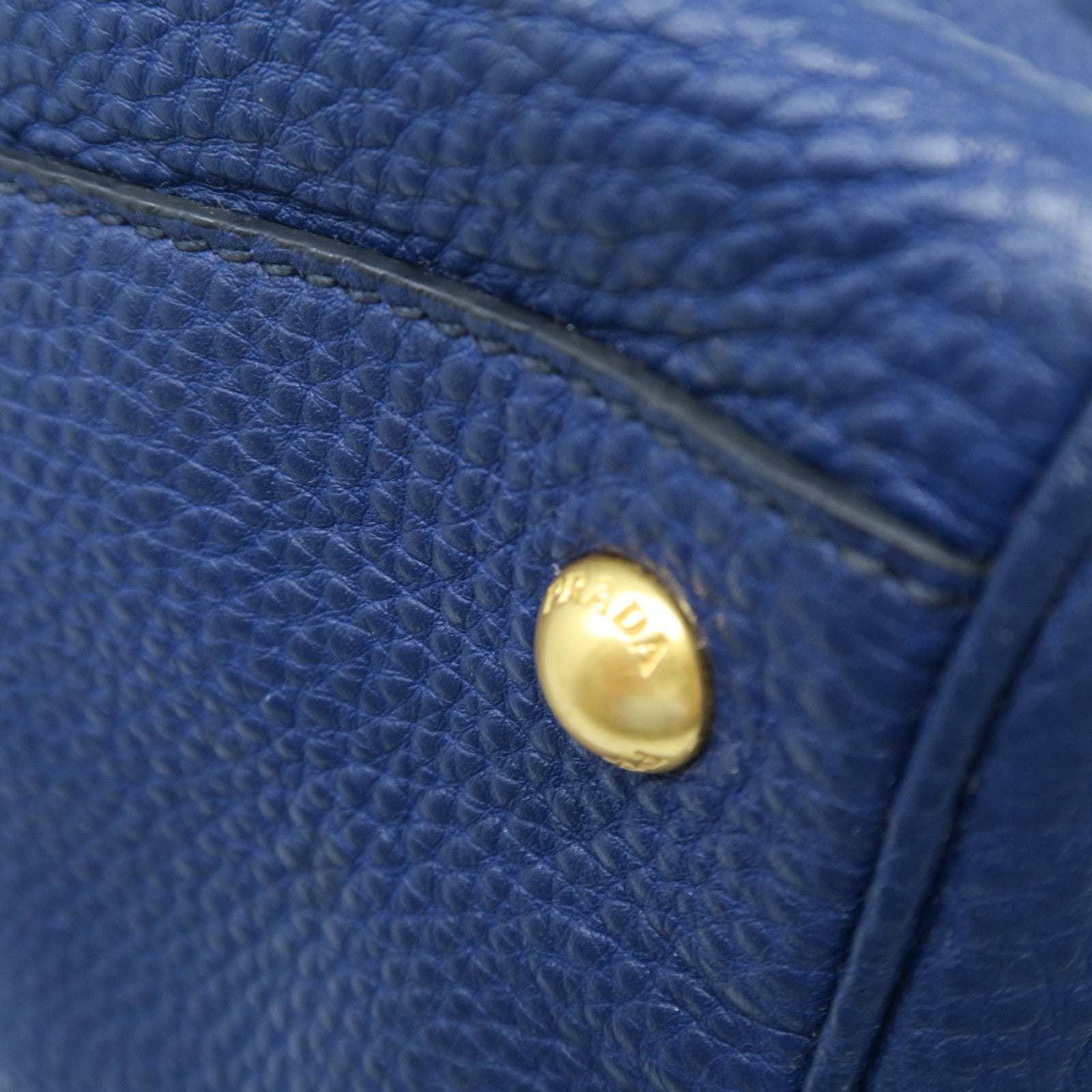 PRADA cowhide leather 2 Way Shoulder gold buckle handle shoulder bag blue