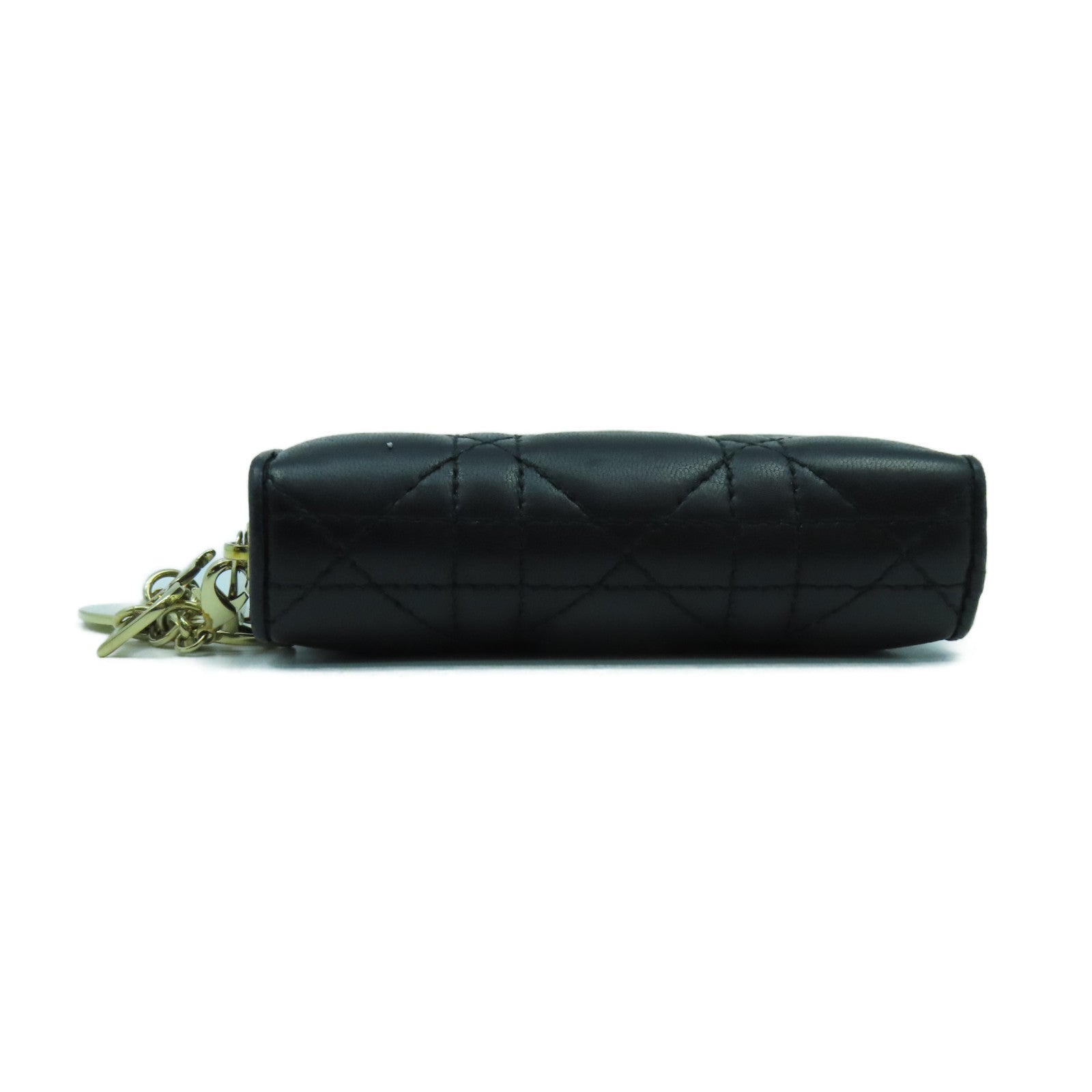 Dior 羊皮皮革Lady Dior Voyageur Small Coin Purse金扣零錢包黑色