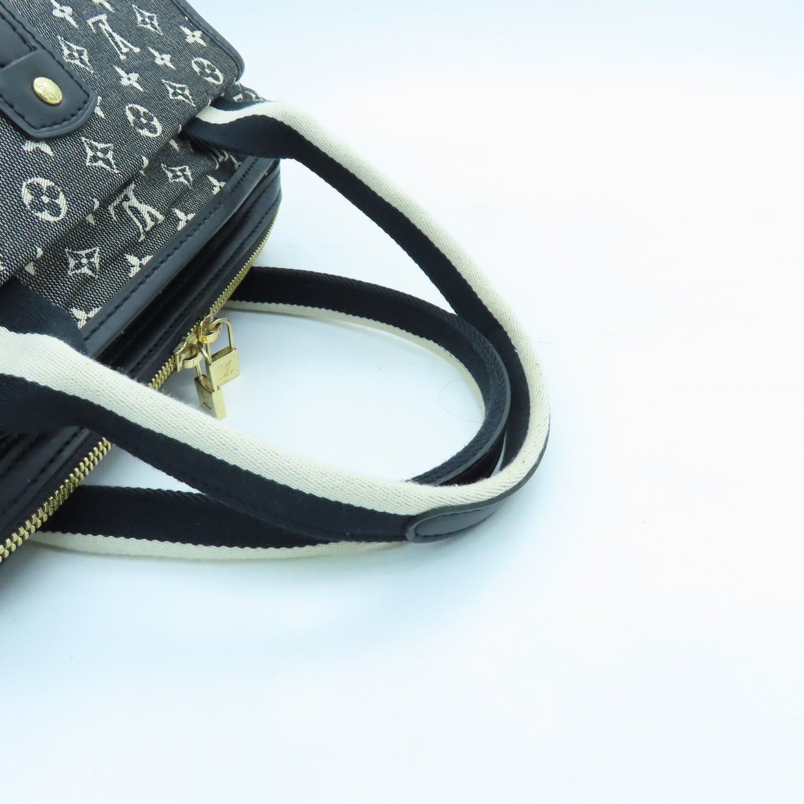 LOUIS VUITTON Monogram Mini Lin Mini Hippo Mario Kate Gold Buckle Handle Bag Black/White