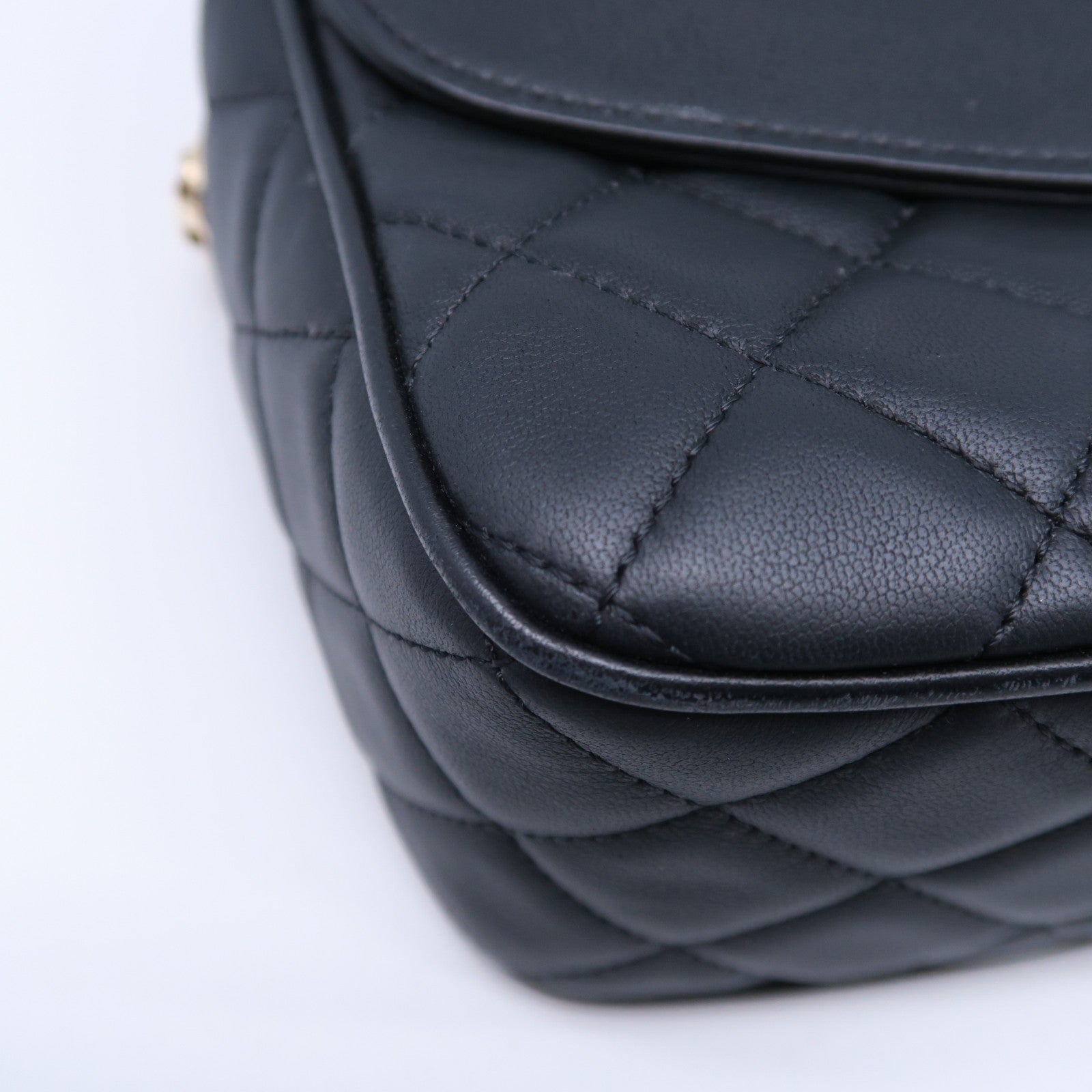 CHANEL 菱格牛皮皮革Chain Shoulder Bag金扣鏈帶肩背袋黑色