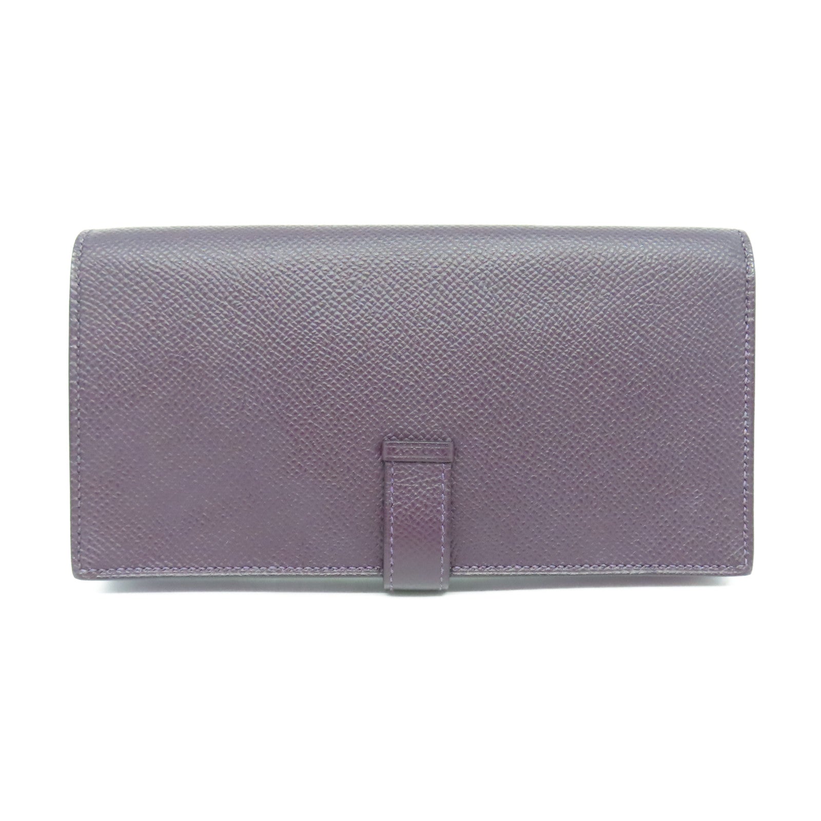 HERMES Veau Epsom皮革Bearm Wallet金扣長錢包紫色