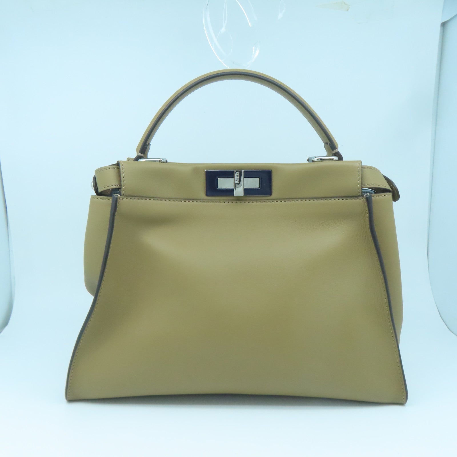 FENDI Cowhide Leather 2way Shoulder Bag Silver Buckle Handle Shoulder Bag Brown