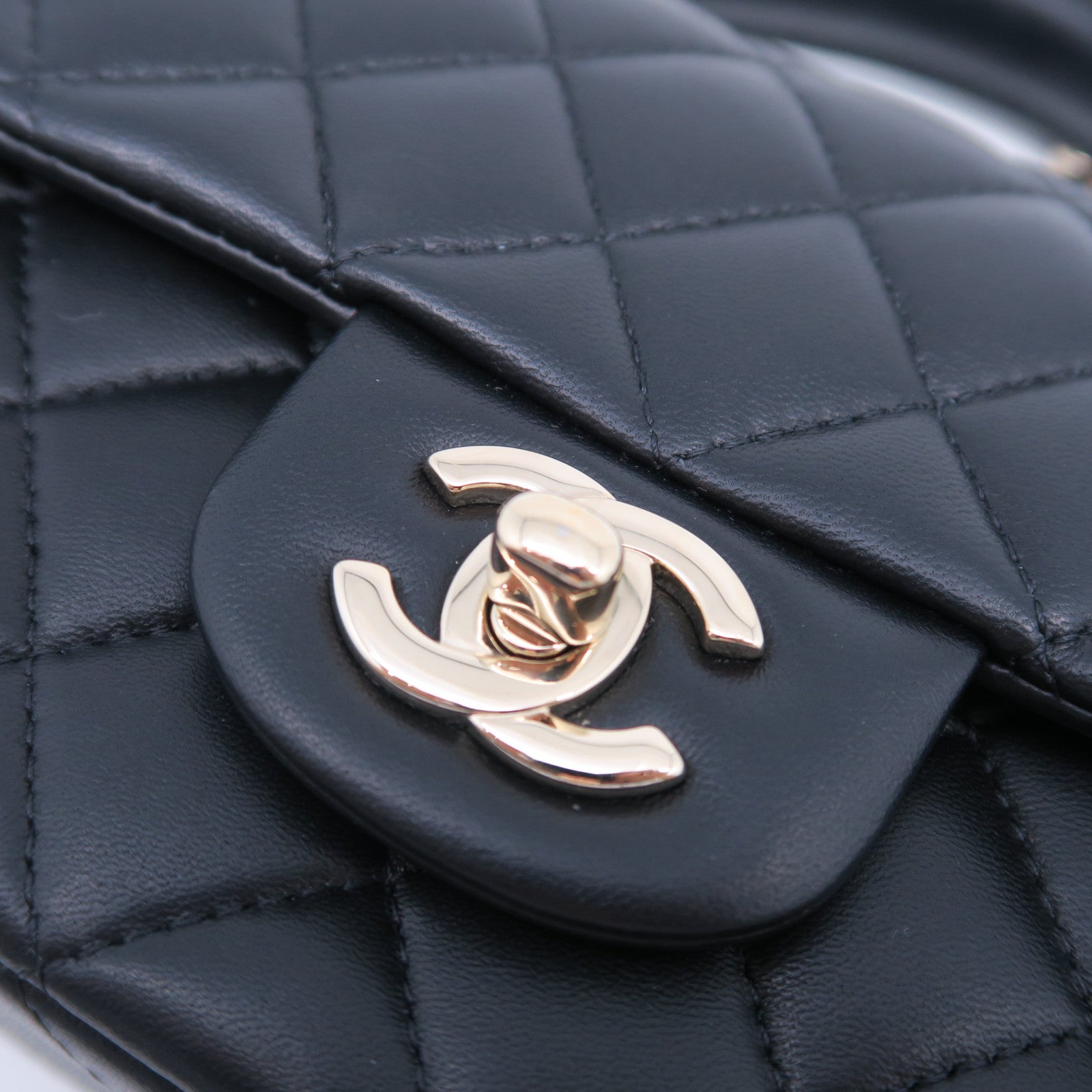 CHANEL 菱格羊皮皮革2 Way Shoulder Bag金扣手挽肩背兩用袋黑色