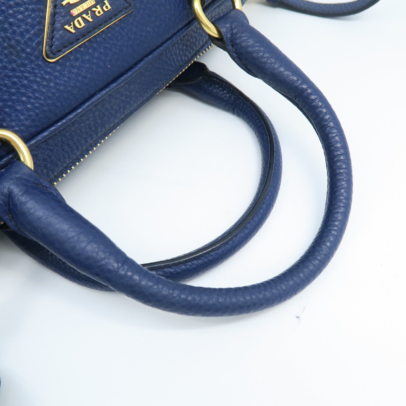 PRADA cowhide leather 2 Way Shoulder gold buckle handle shoulder bag blue