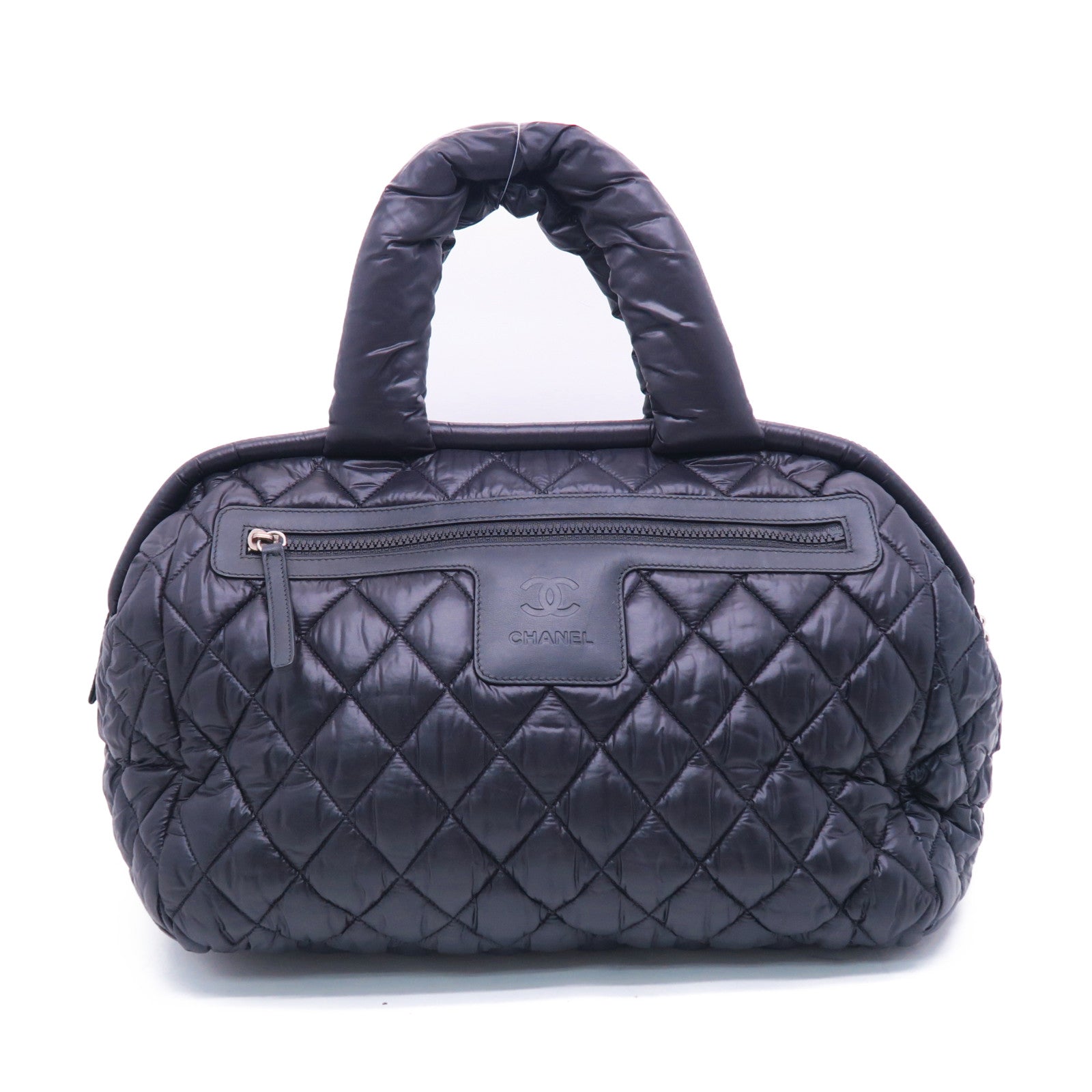 CHANEL 菱格尼龙Coco Cocoon银扣肩背袋黑色