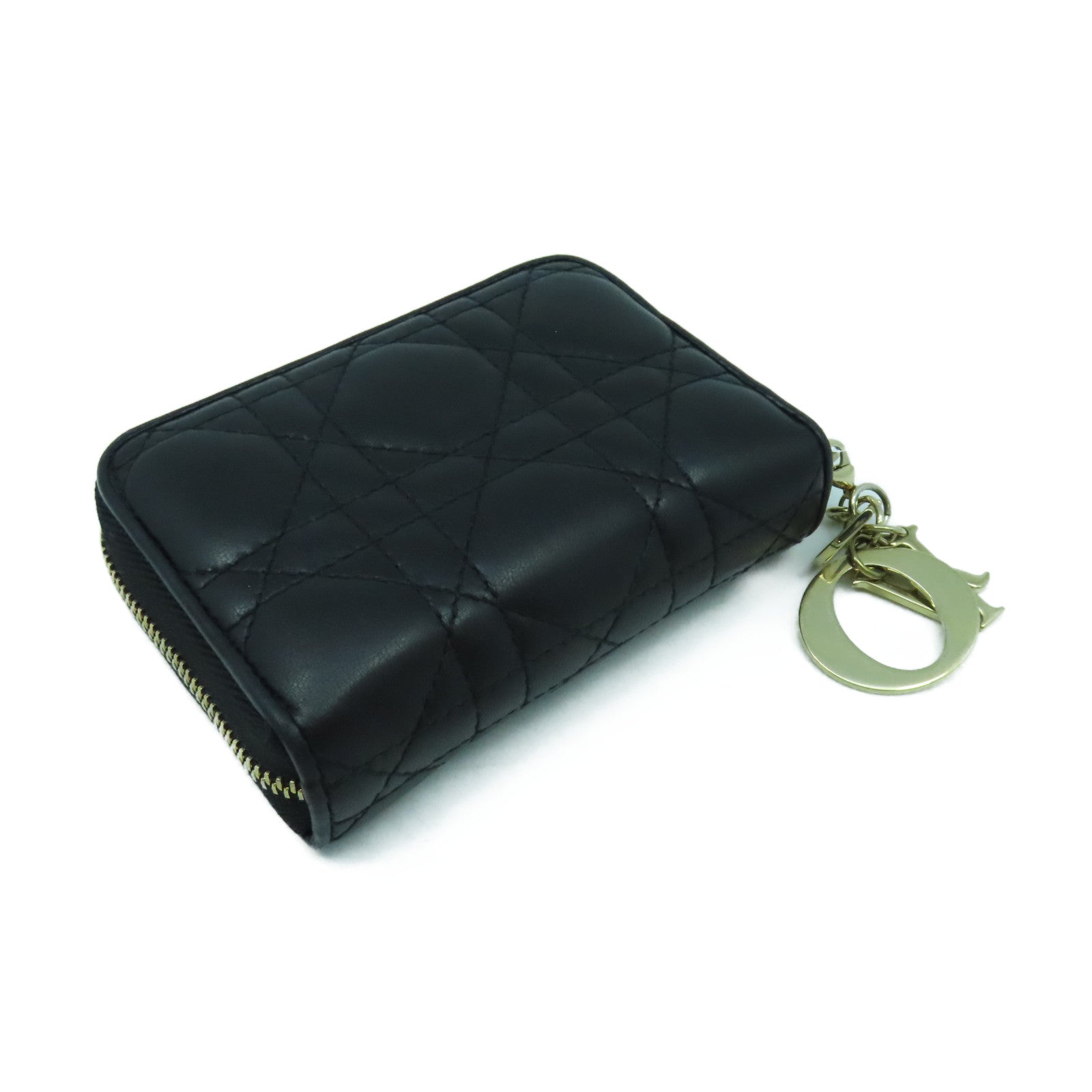 Dior 羊皮皮革Lady Dior Voyageur Small Coin Purse金扣零錢包黑色