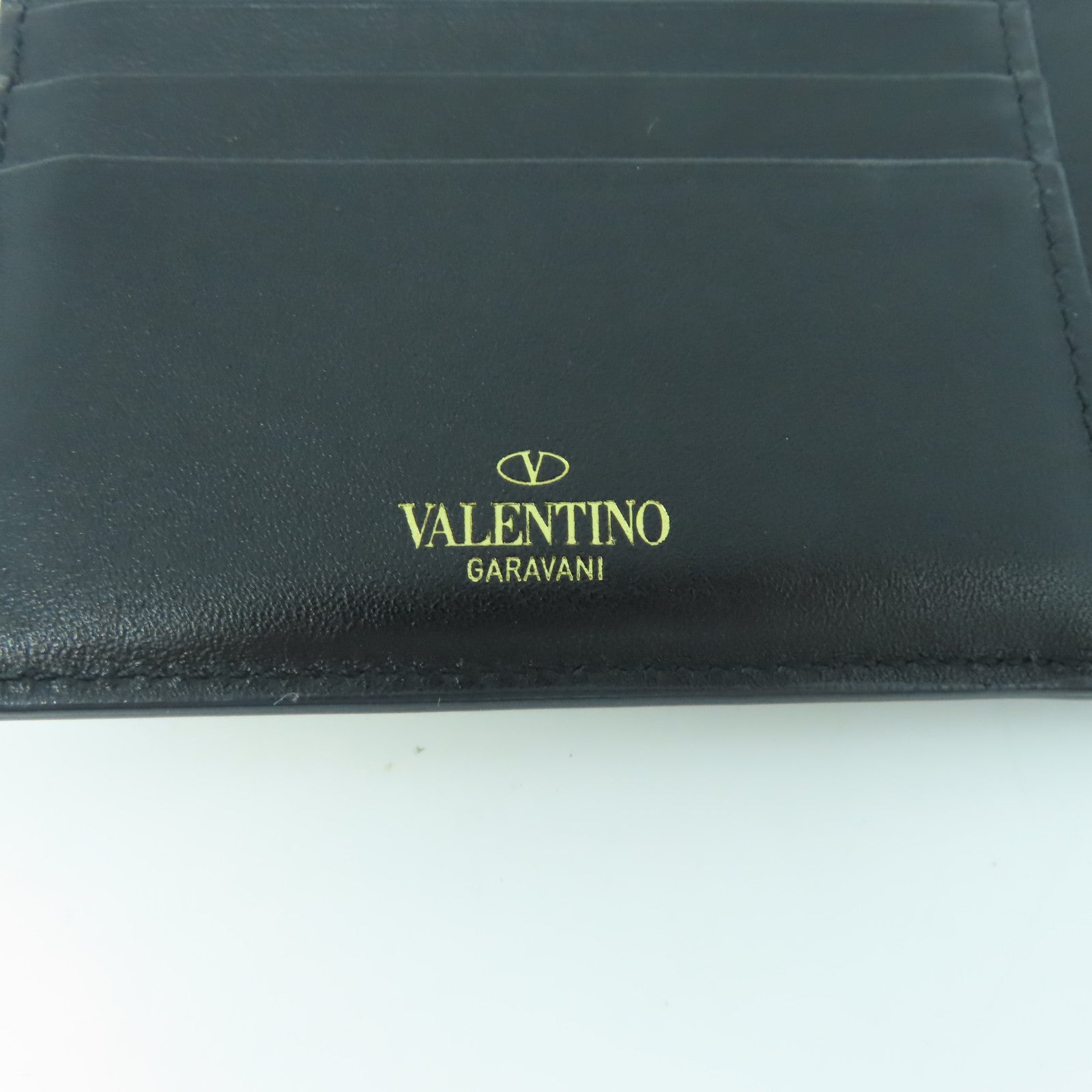 Valentino 牛皮皮革Card case銀扣卡片套黑色