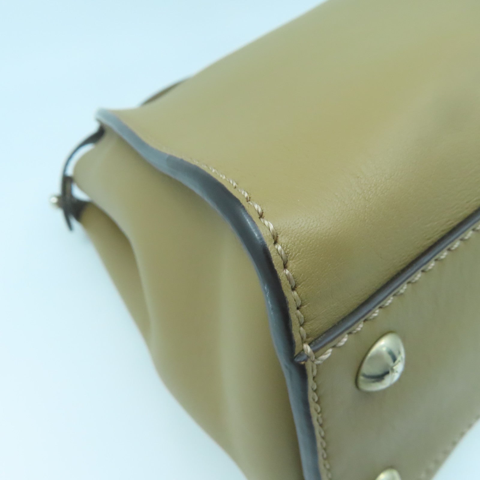 FENDI Cowhide Leather 2way Shoulder Bag Silver Buckle Handle Shoulder Bag Brown