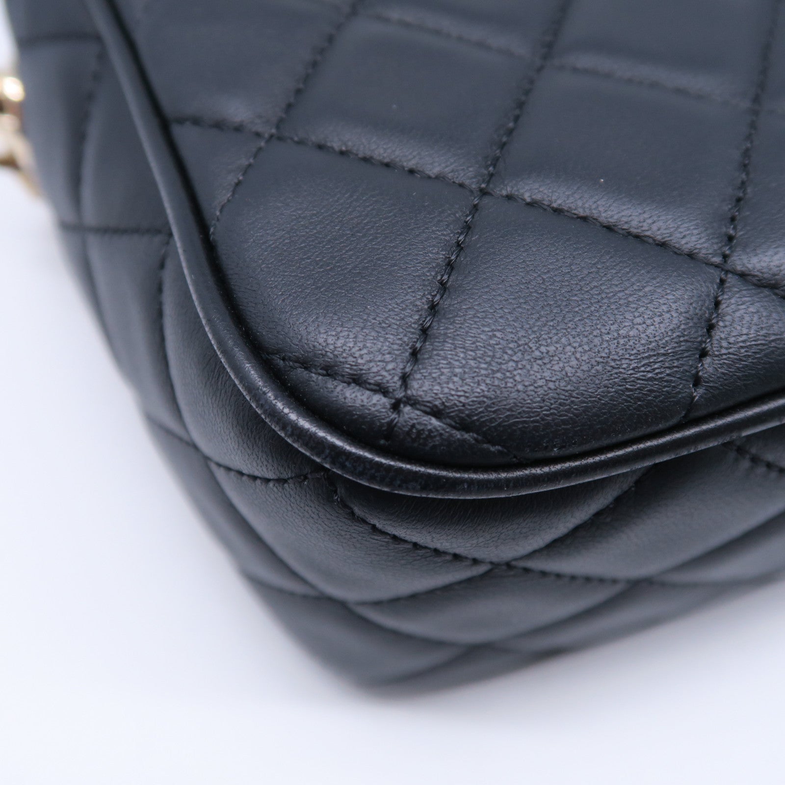 CHANEL 菱格牛皮皮革Chain Shoulder Bag金扣鏈帶肩背袋黑色