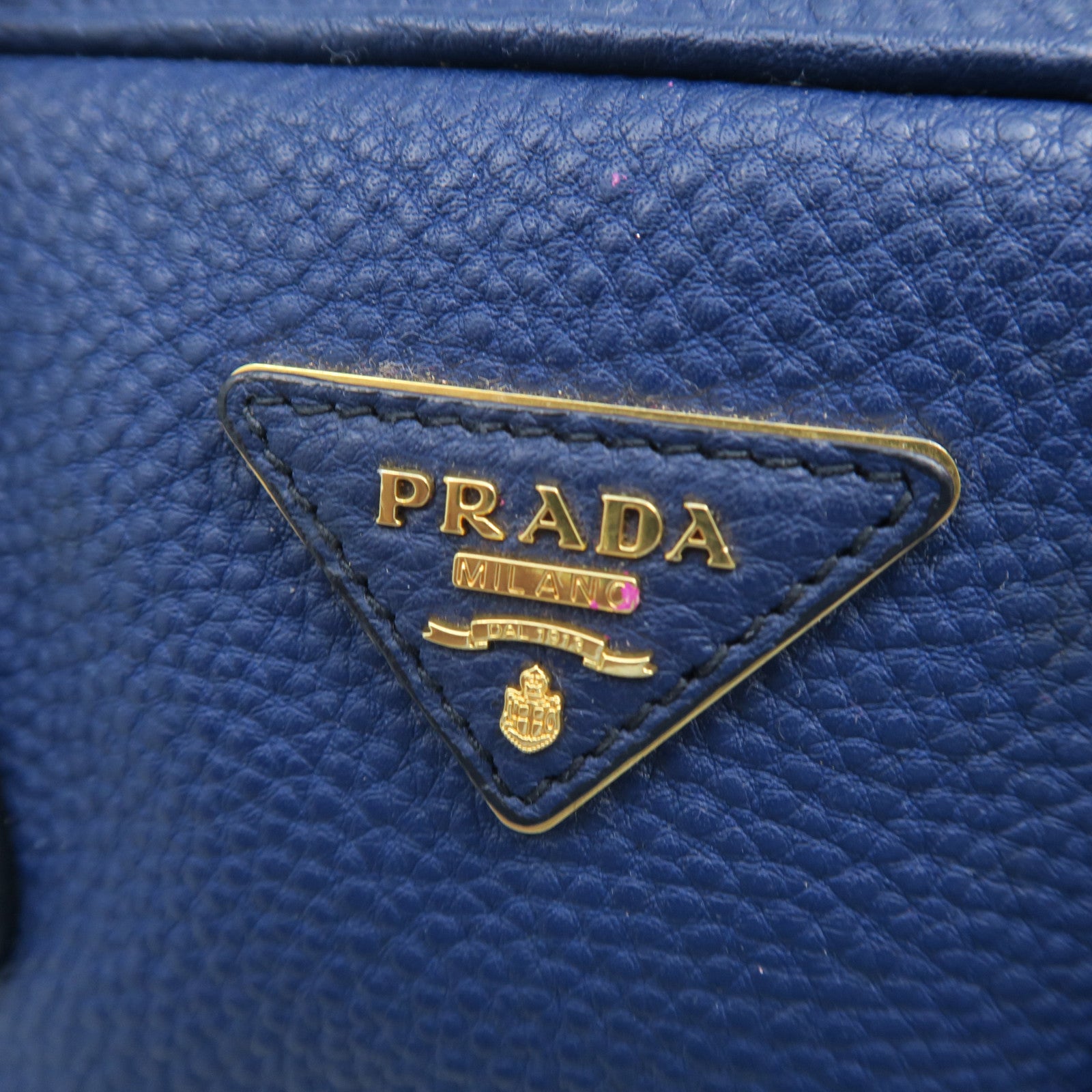 PRADA cowhide leather 2 Way Shoulder gold buckle handle shoulder bag blue