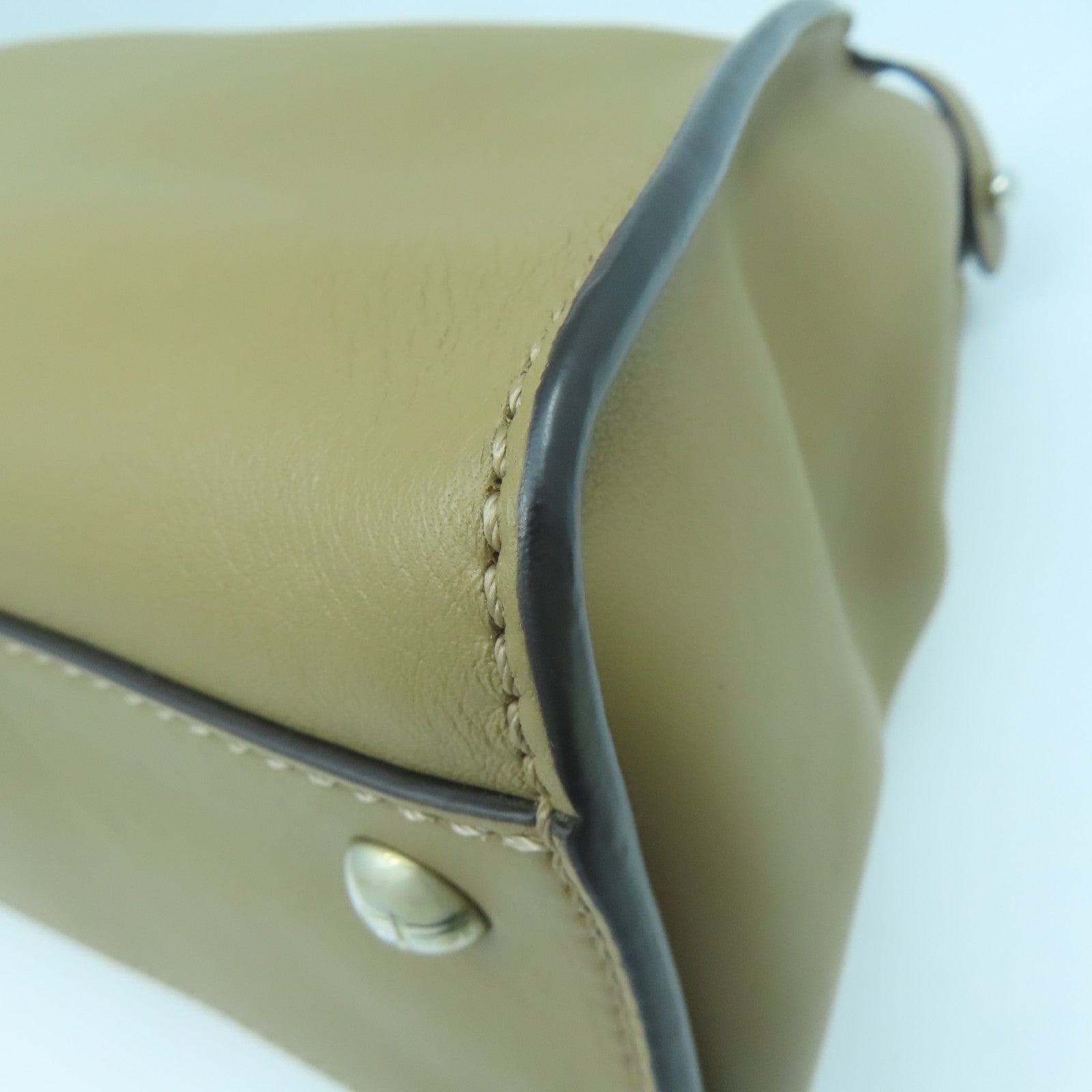FENDI Cowhide Leather 2way Shoulder Bag Silver Buckle Handle Shoulder Bag Brown