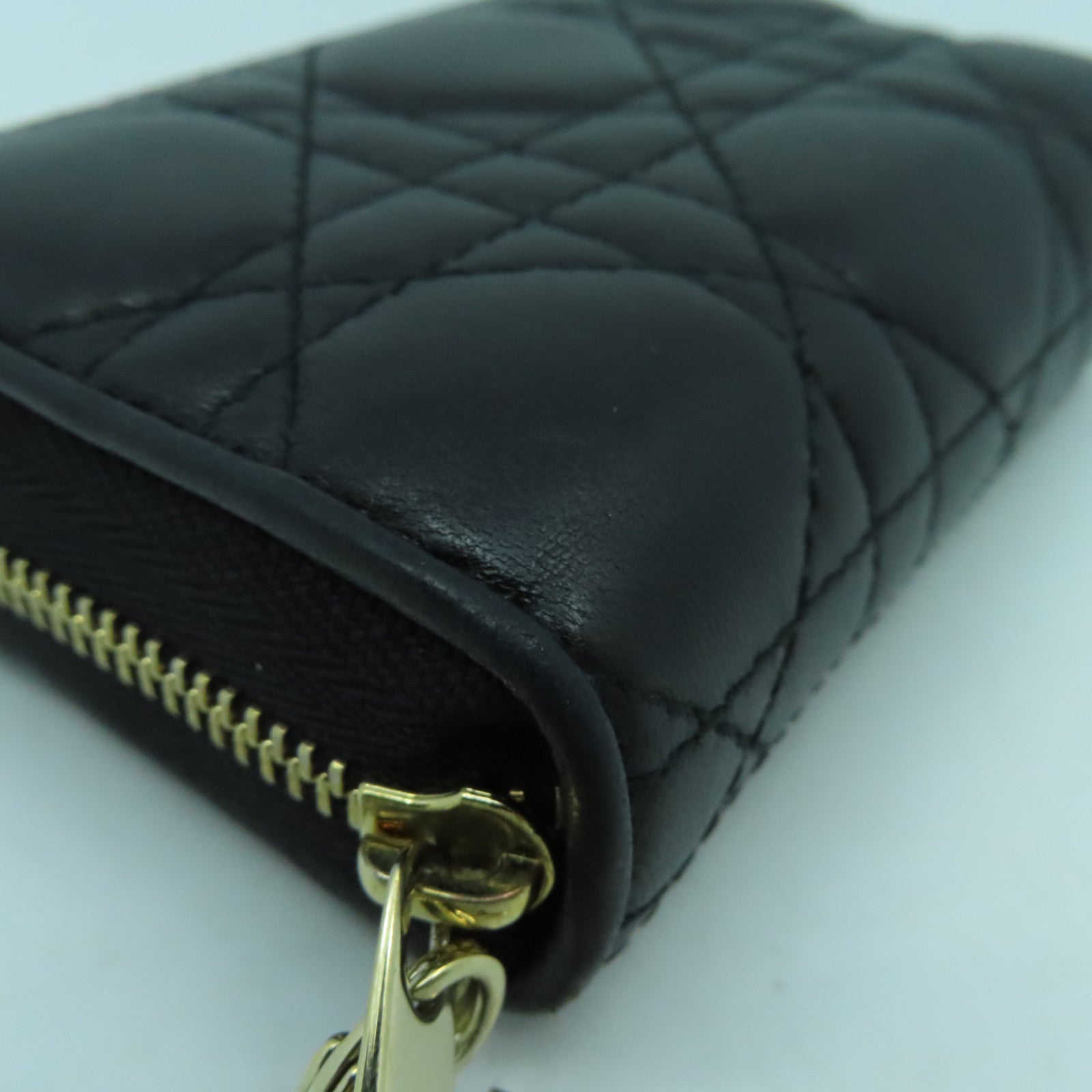 Dior 羊皮皮革Lady Dior Voyageur Small Coin Purse金扣零錢包黑色