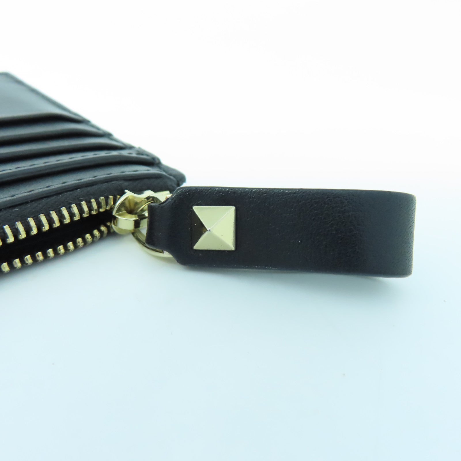 Valentino 牛皮皮革Card case銀扣卡片套黑色
