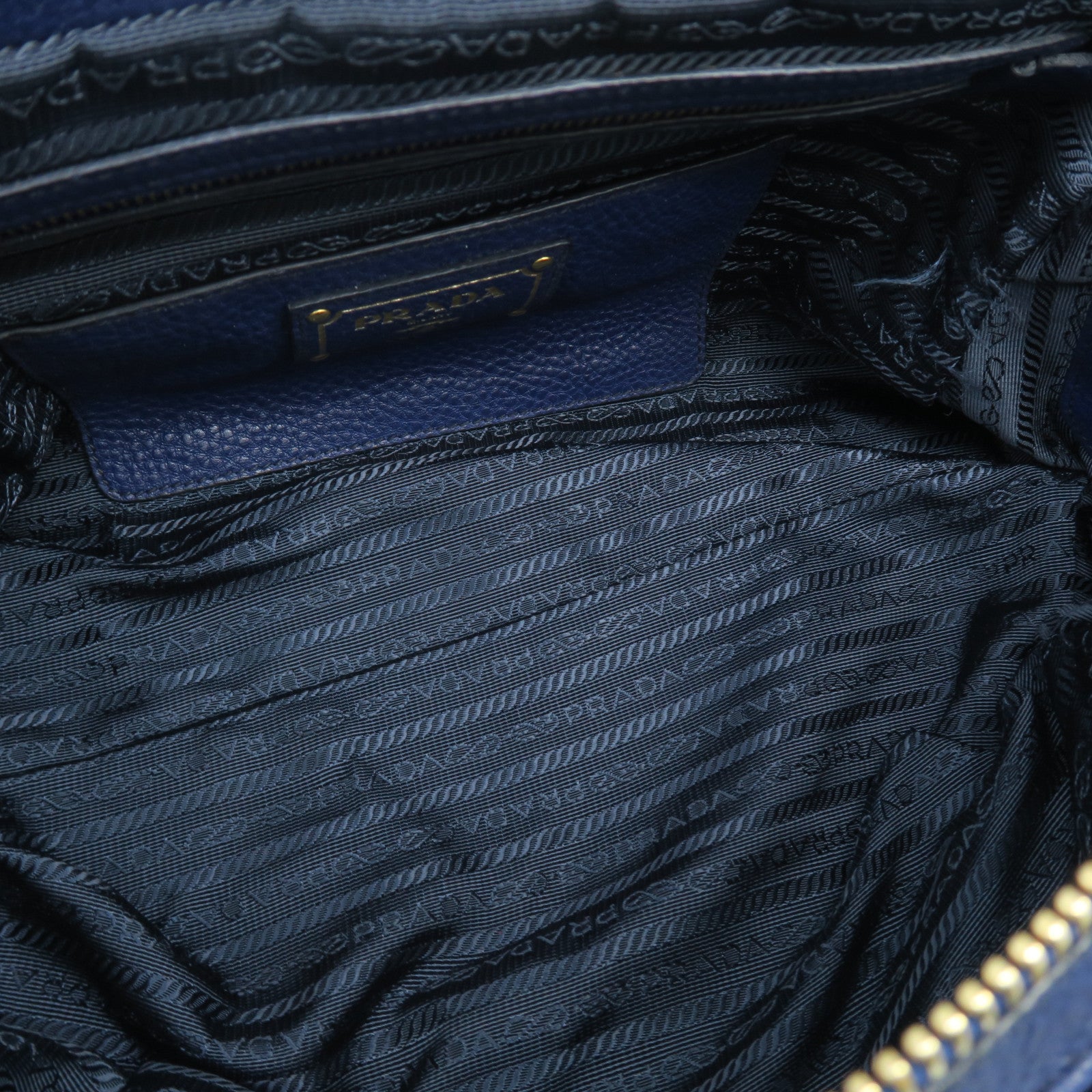 PRADA cowhide leather 2 Way Shoulder gold buckle handle shoulder bag blue