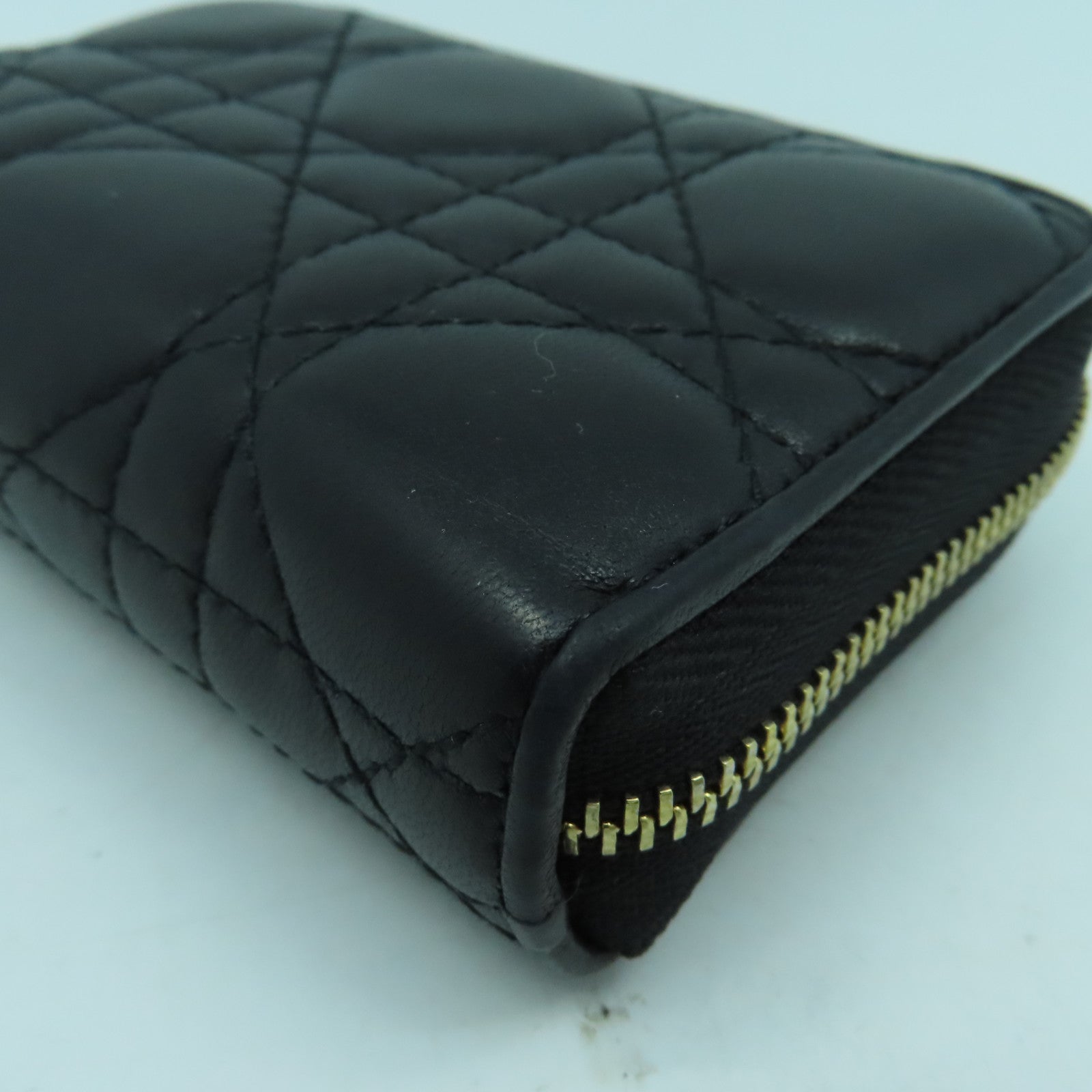 Dior 羊皮皮革Lady Dior Voyageur Small Coin Purse金扣零錢包黑色