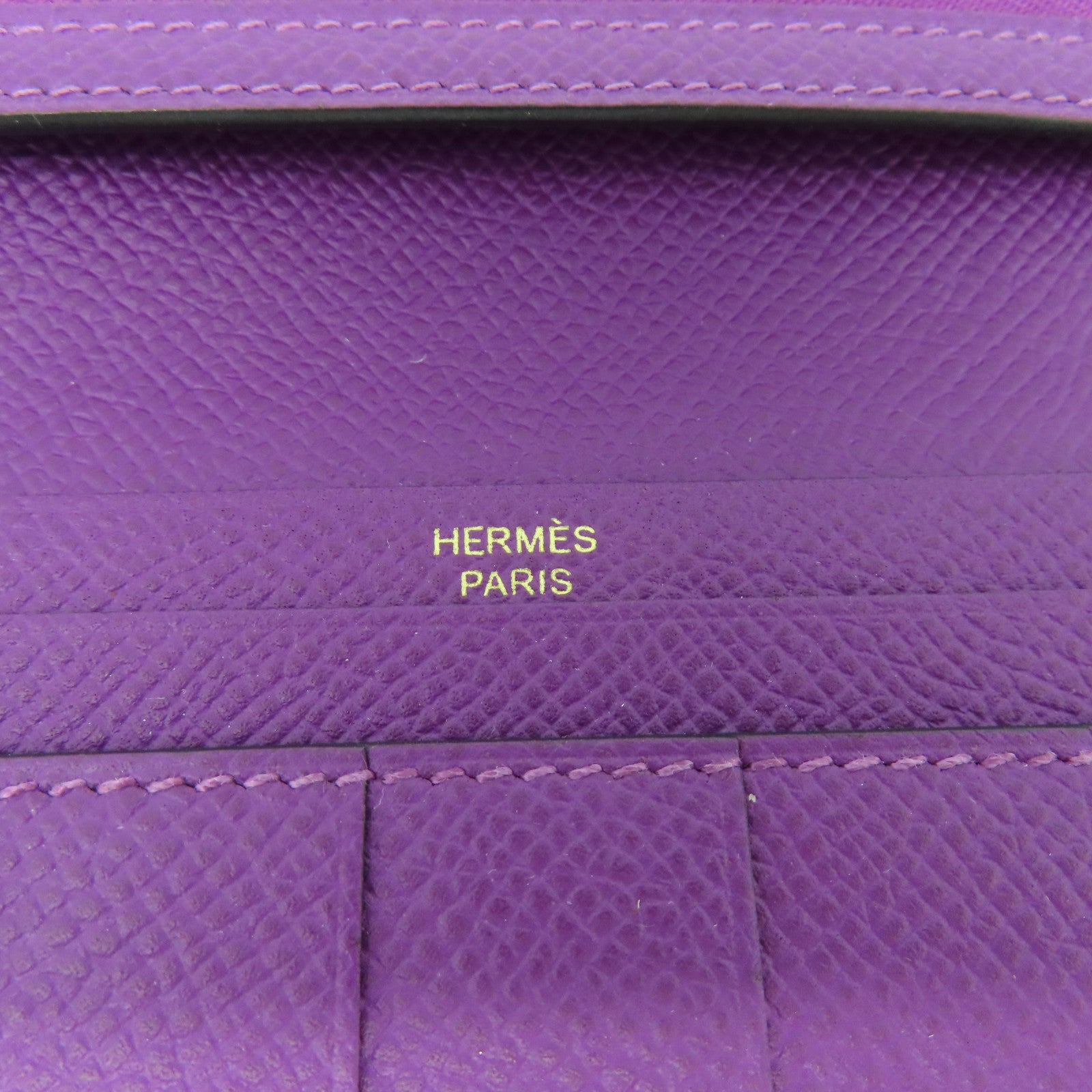 HERMES Veau Epsom皮革Bearm Wallet金扣長錢包紫色