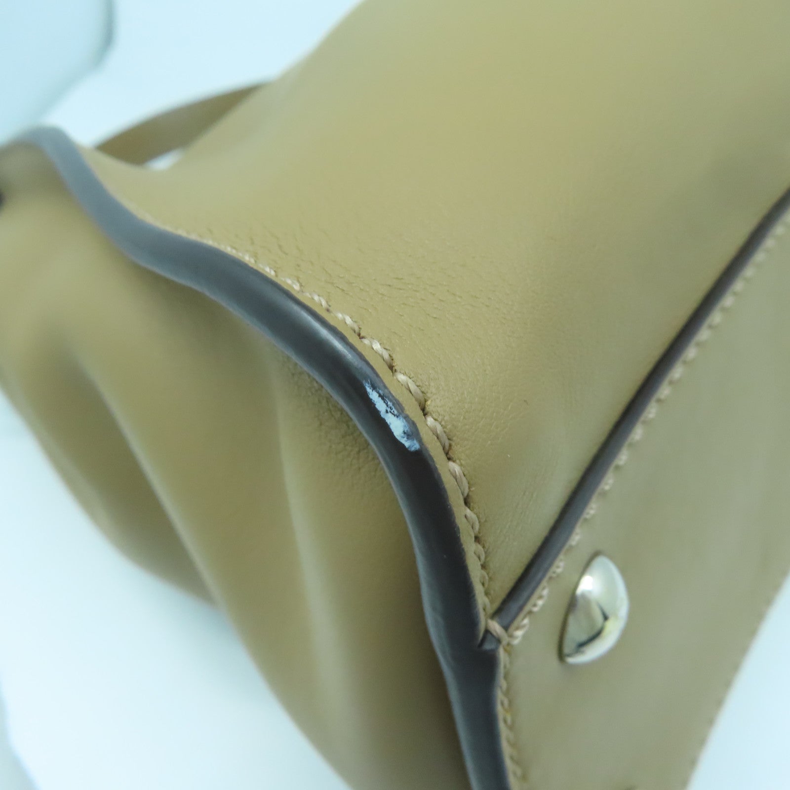 FENDI Cowhide Leather 2way Shoulder Bag Silver Buckle Handle Shoulder Bag Brown