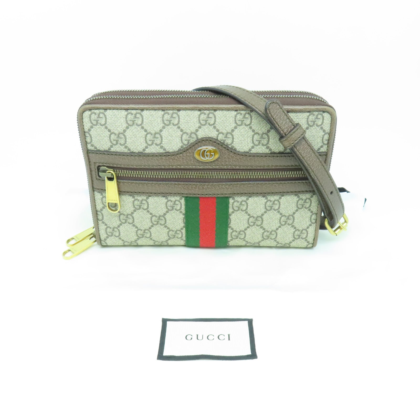 GUCCI 塗層帆布/牛皮皮革Ophidia Shoulder Bag金扣肩背袋啡色