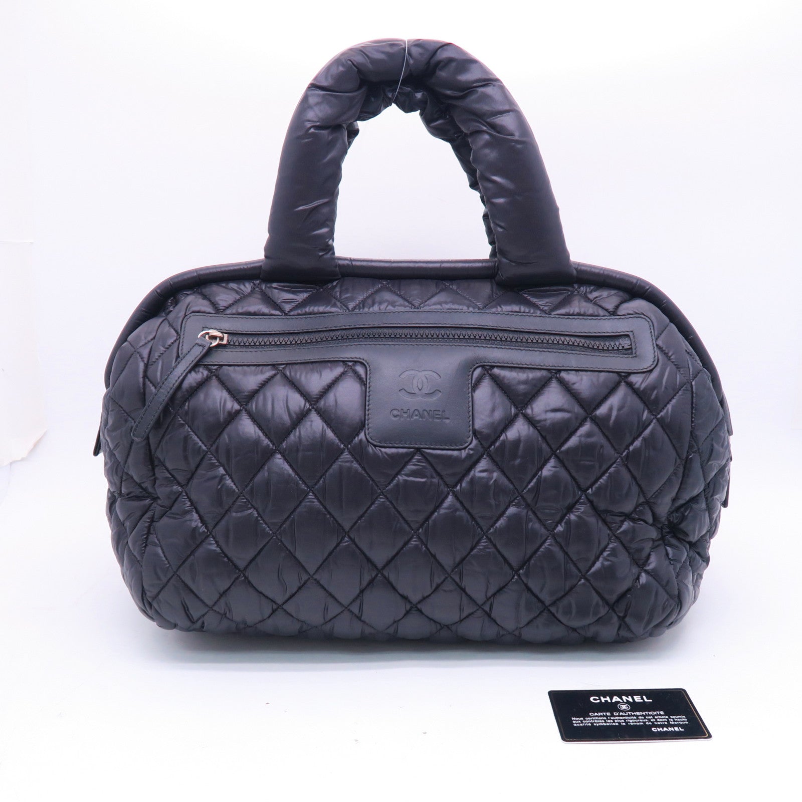 CHANEL 菱格尼龙Coco Cocoon银扣肩背袋黑色
