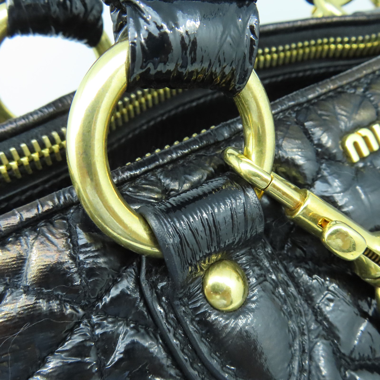 Miu Miu 漆皮皮革2 Way Shoulder金扣手挽肩背兩用袋黑色