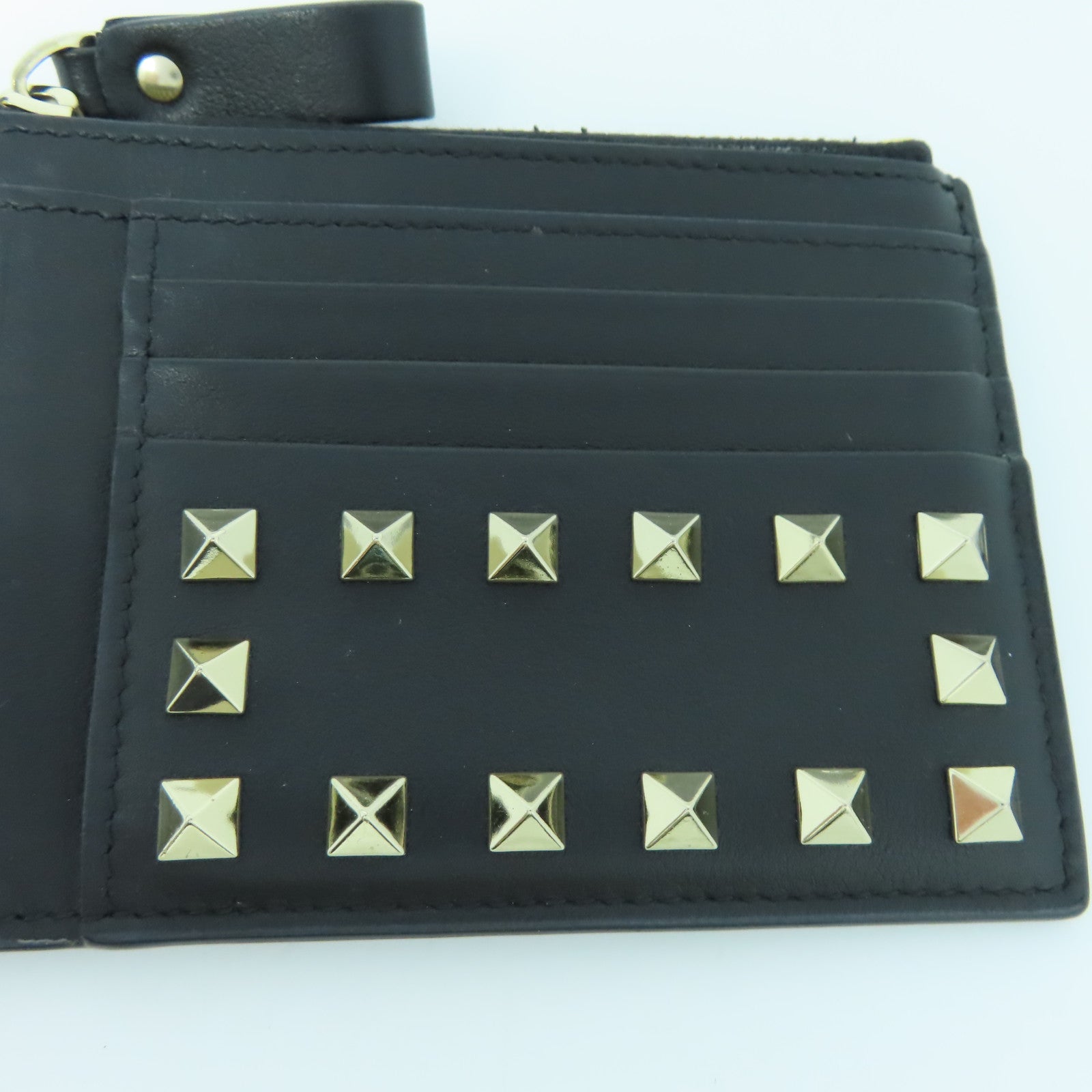 Valentino 牛皮皮革Card case銀扣卡片套黑色