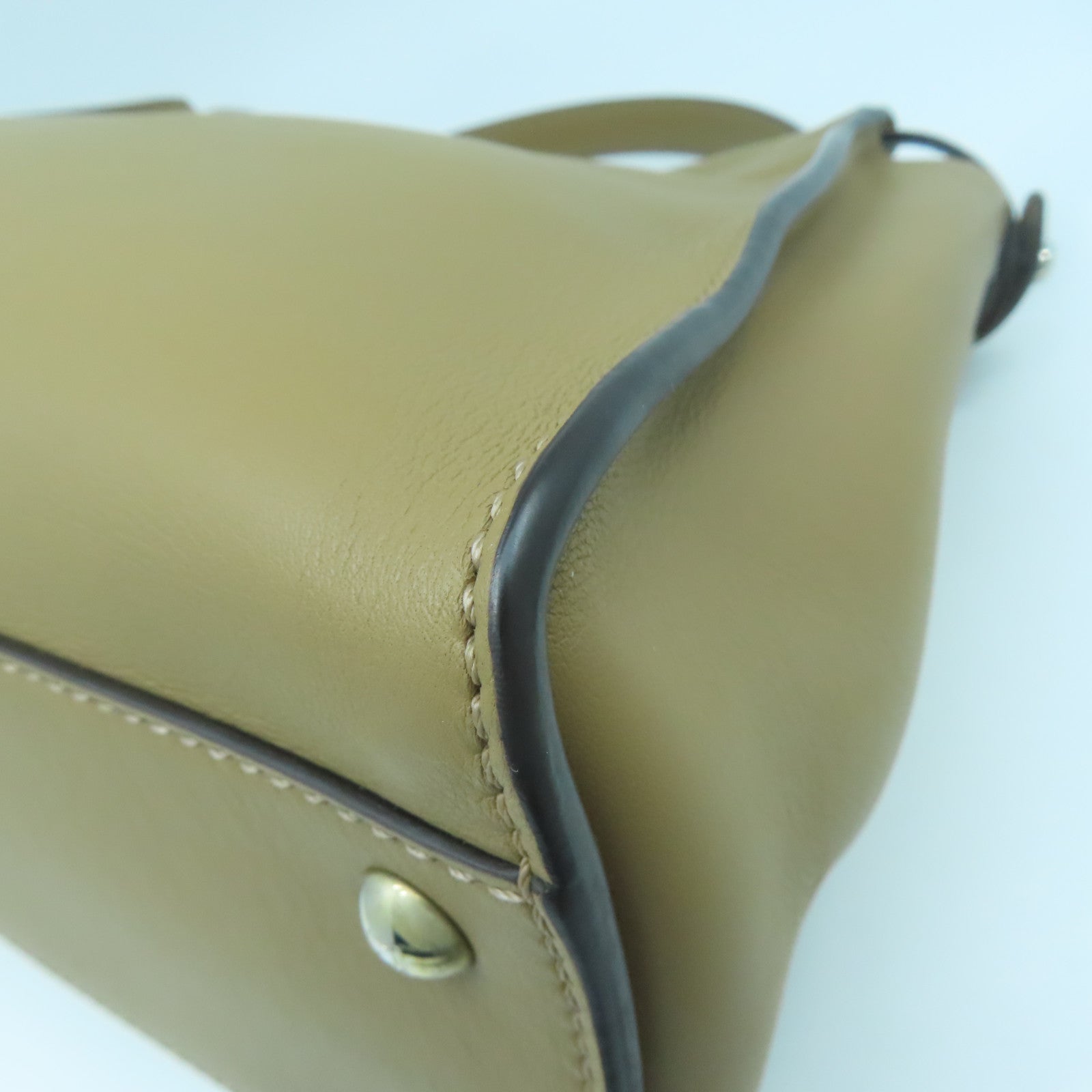 FENDI Cowhide Leather 2way Shoulder Bag Silver Buckle Handle Shoulder Bag Brown