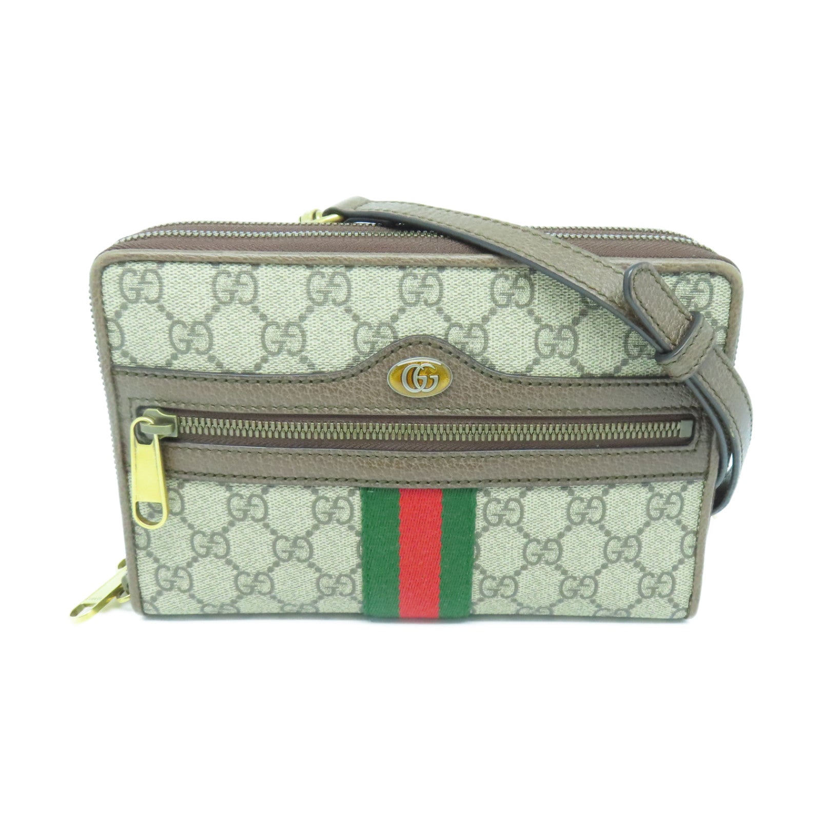 GUCCI 塗層帆布/牛皮皮革Ophidia Shoulder Bag金扣肩背袋啡色