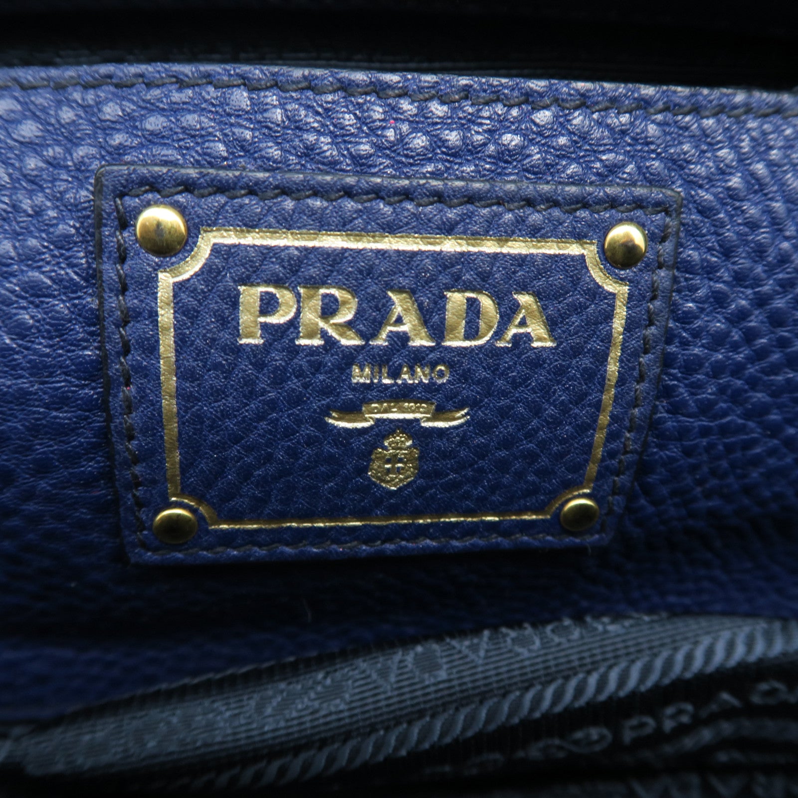PRADA cowhide leather 2 Way Shoulder gold buckle handle shoulder bag blue